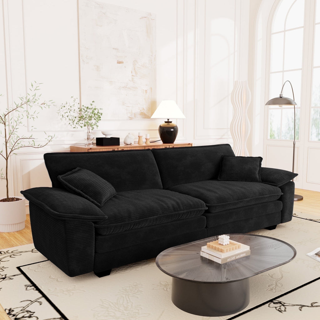 Muumblus 80.5" Corduroy Loveseat Sofa, Oversized Upholstered 2-Seater Plush Cloud Couch for Living Room/Apt, Black