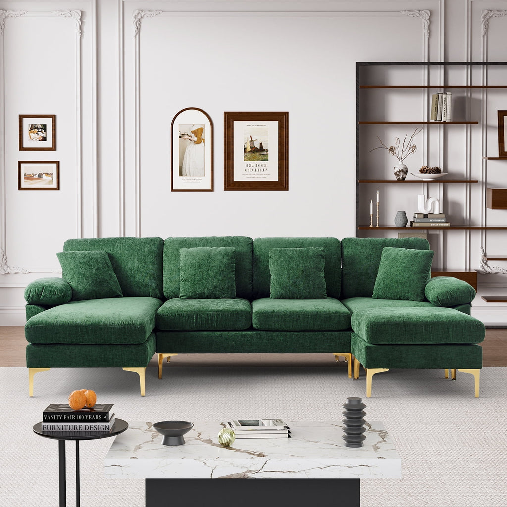 Wiilayok 114" U-Shaped Sectional Sofa,Velvet Modular 4 Seat Sofa Set for Living Room,Convertible L Shaped Sofa Couch Set with Chaise Lounge, Ottoman and Pillows