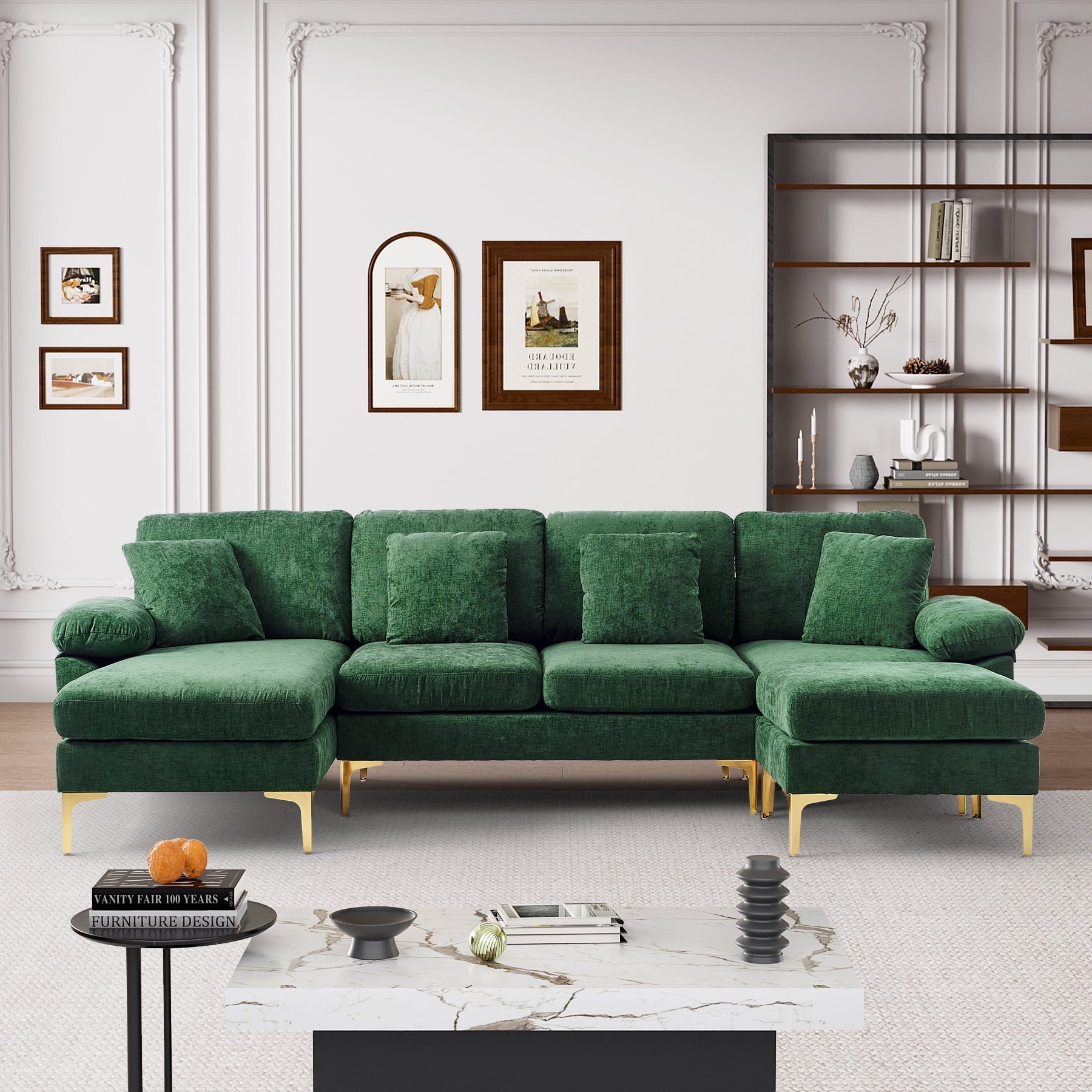 Wiilayok 114" U-Shaped Sectional Sofa,Velvet Modular 4 Seat Sofa Set for Living Room,Convertible L Shaped Sofa Couch Set with Chaise Lounge, Ottoman and Pillows