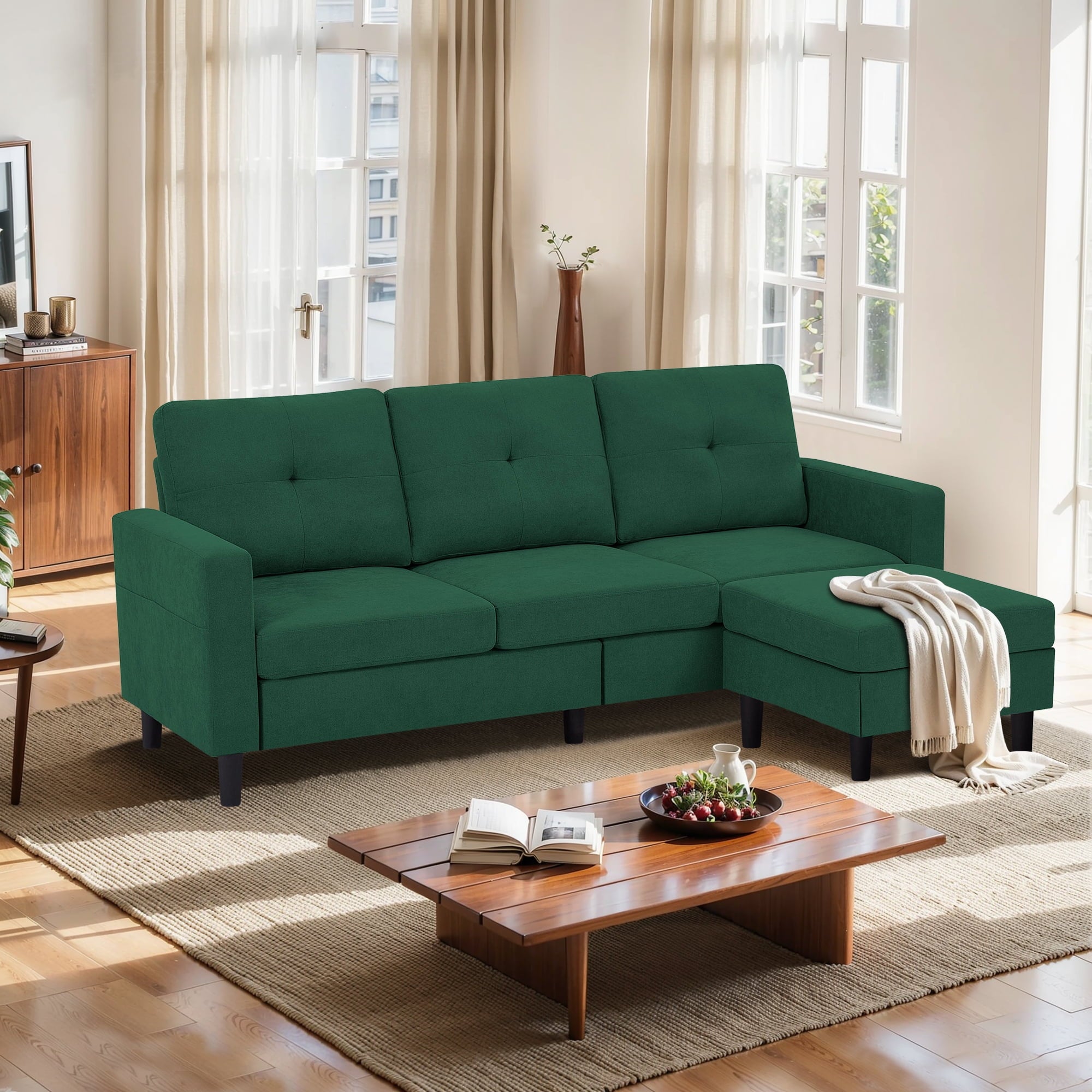 Pingliang Home Convertible Sectional Sofa with Footstool Living Room Sofa Couch with Storage Ottoman and Side Pockets,Modern 3 Seat L Shaped Couches