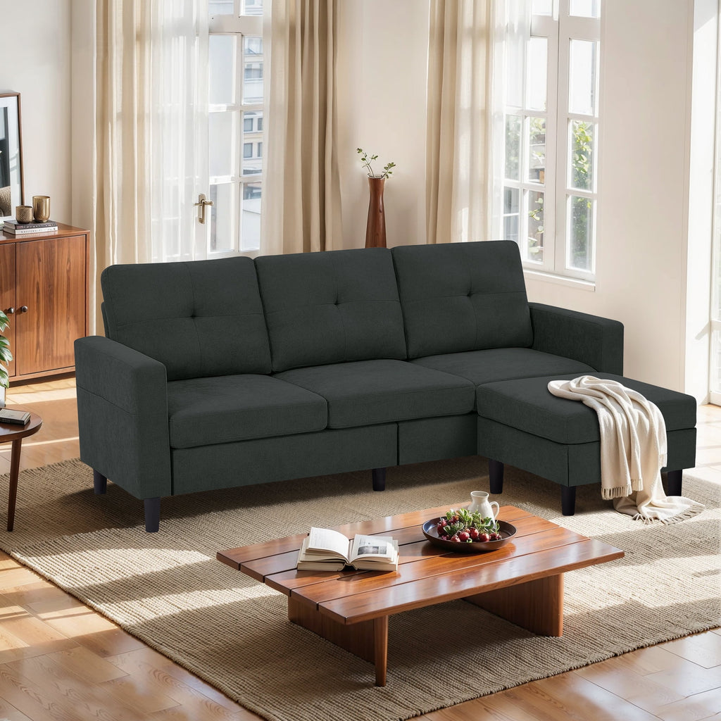 Pingliang Home Convertible Sectional Sofa with Footstool Living Room Sofa Couch with Storage Ottoman and Side Pockets,Modern 3 Seat L Shaped Couches
