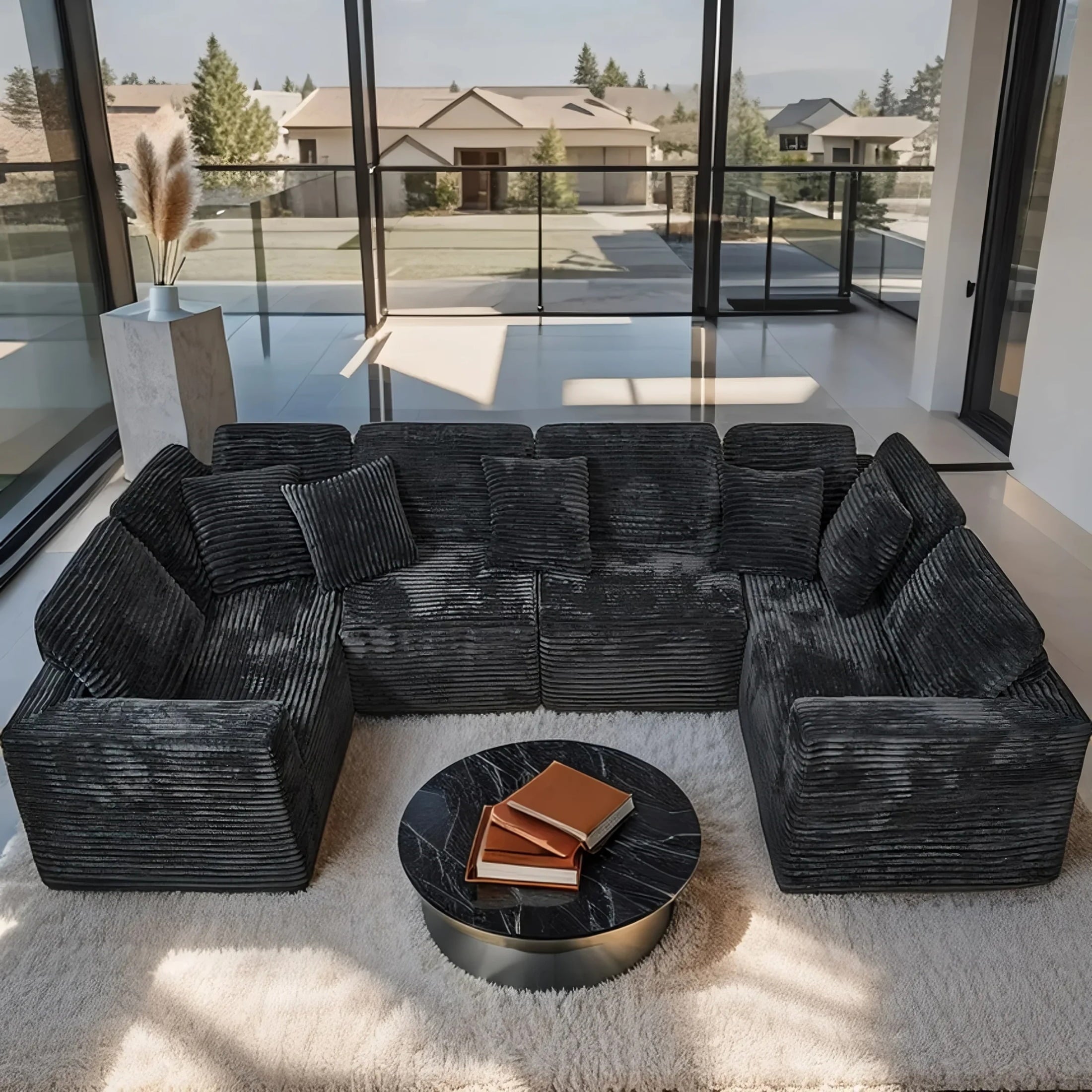 SOULART 135.5 Modular Customizable/L/U-Shape Sofa,Dark Grey Boneless Sectional Couch -  6-Seater Corduroy Couchfor Living Room Furniture