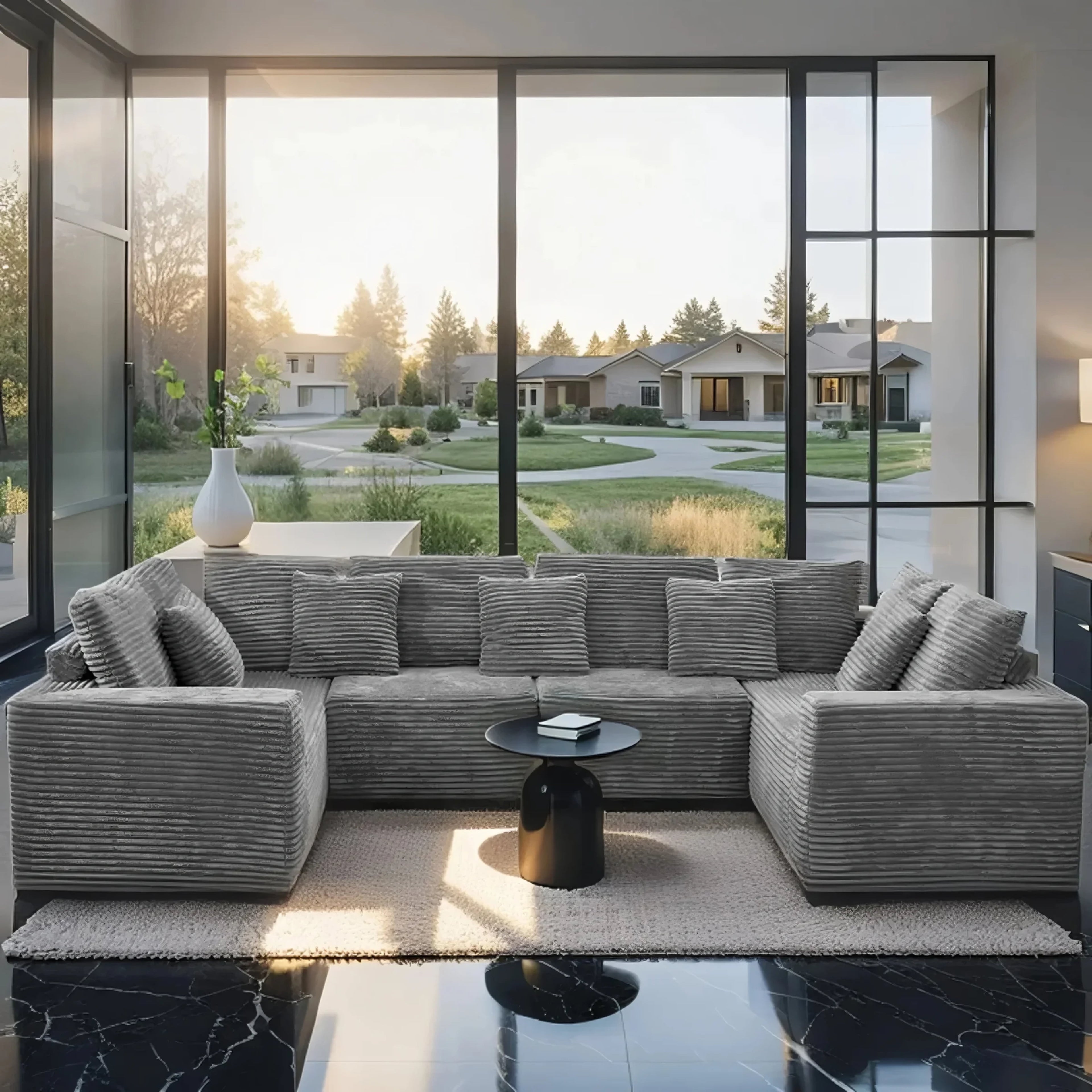 SOULART 135.5 Modular Customizable/L/U-Shape Sofa,Dark Grey Boneless Sectional Couch -  6-Seater Corduroy Couchfor Living Room Furniture