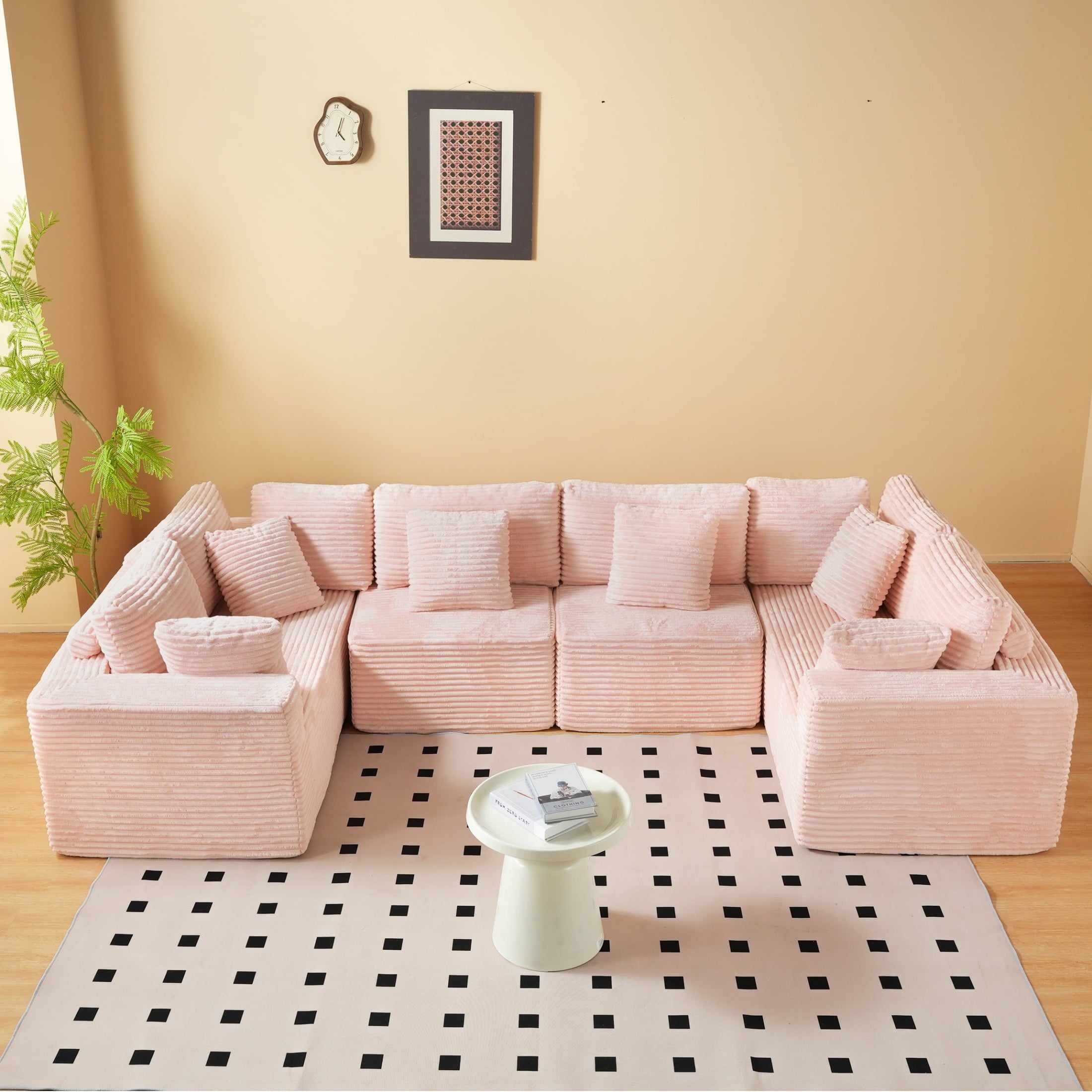 SOULART 135.5 Modular Customizable/L/U-Shape Sofa,Dark Grey Boneless Sectional Couch -  6-Seater Corduroy Couchfor Living Room Furniture