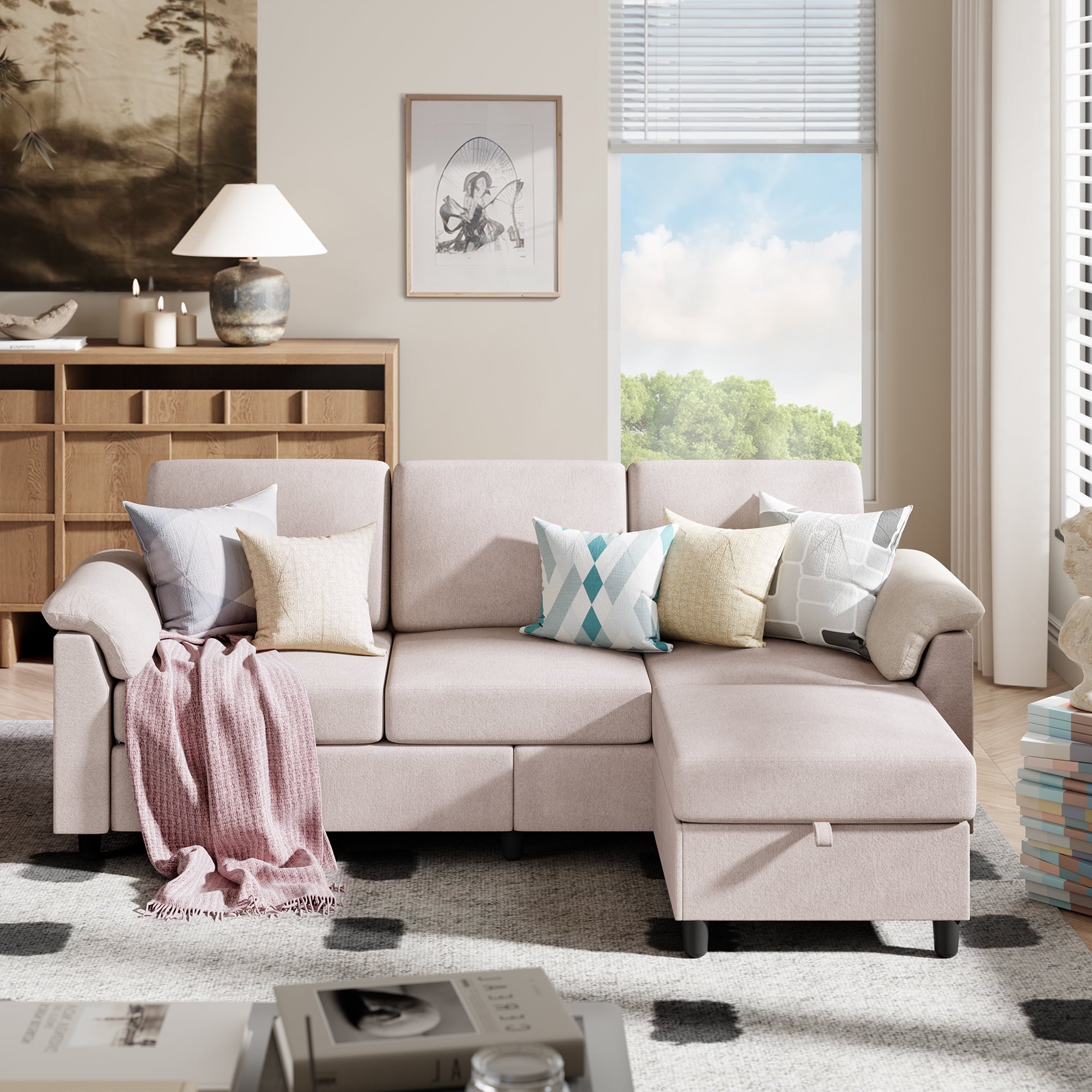 Sobaniilo 79.1" Sectional Sofa with Movable Storage Ottoman, L-Shaped Convertible Sofa Couch for Small Living Room, Dark Gray