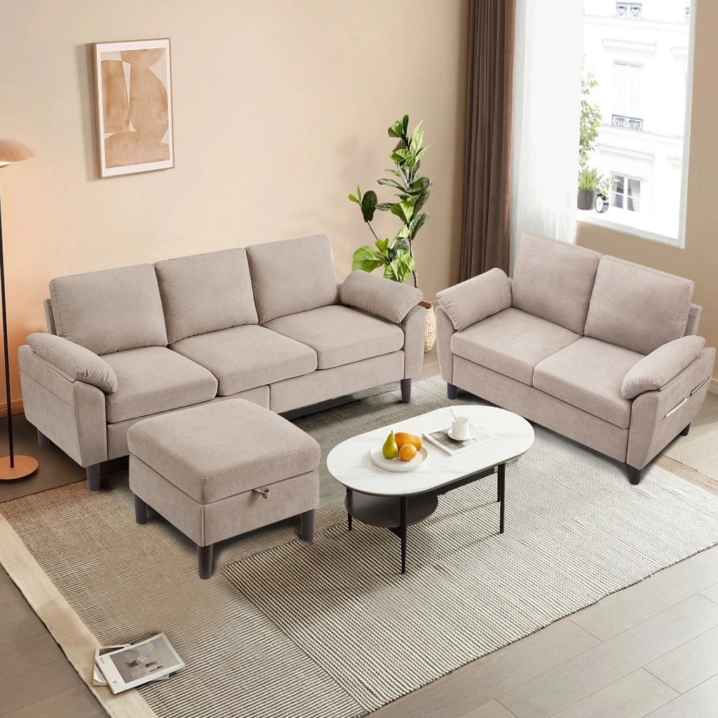 Soscana Living Room Furniture 2 Piece Set,Sectional Sofa Couch with Storage Ottoman and Double Seater Loveseat,Green