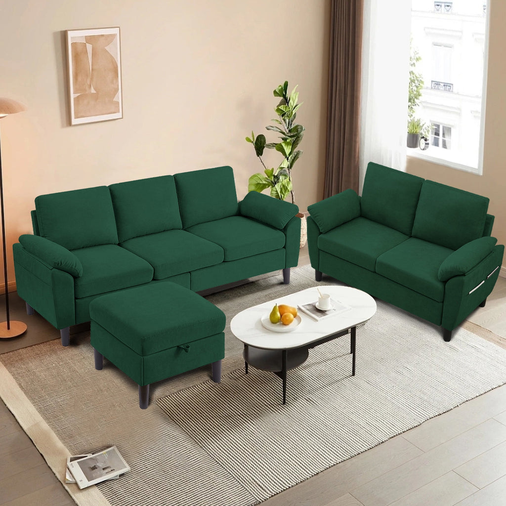 Soscana Living Room Furniture 2 Piece Set,Sectional Sofa Couch with Storage Ottoman and Double Seater Loveseat,Green