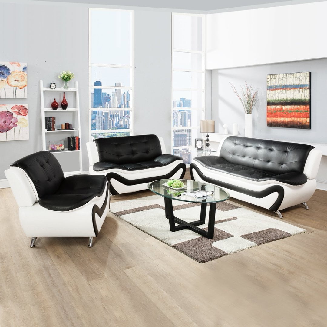 US Pride Furniture Black & White Cosmo Modern Faux Leather 3 Piece Set