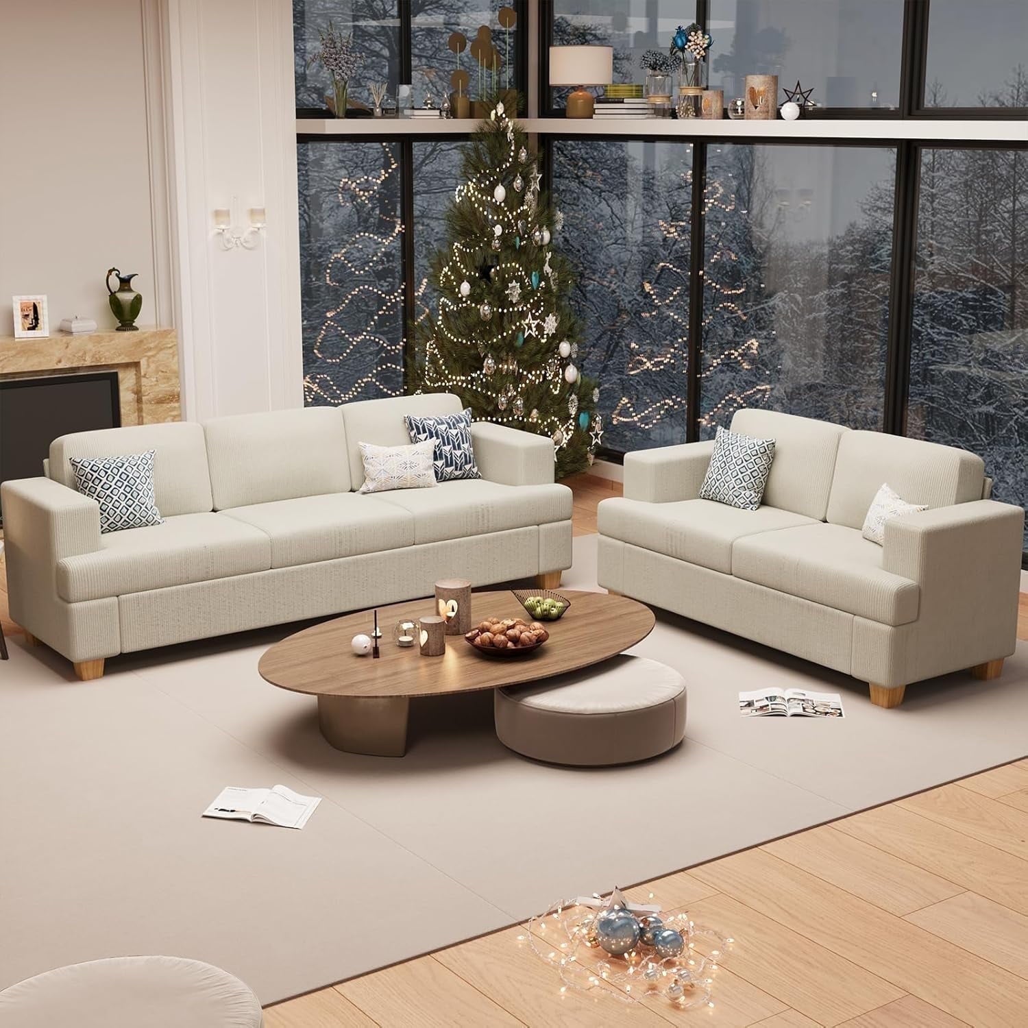 YOUDENOVA 63 Inch Sofa Couch, Modern 2-Seater Sofa for Living Room, Modern Sleeper Couches Deep Seat Sofa Lounge for Apartment, Beige Chenille