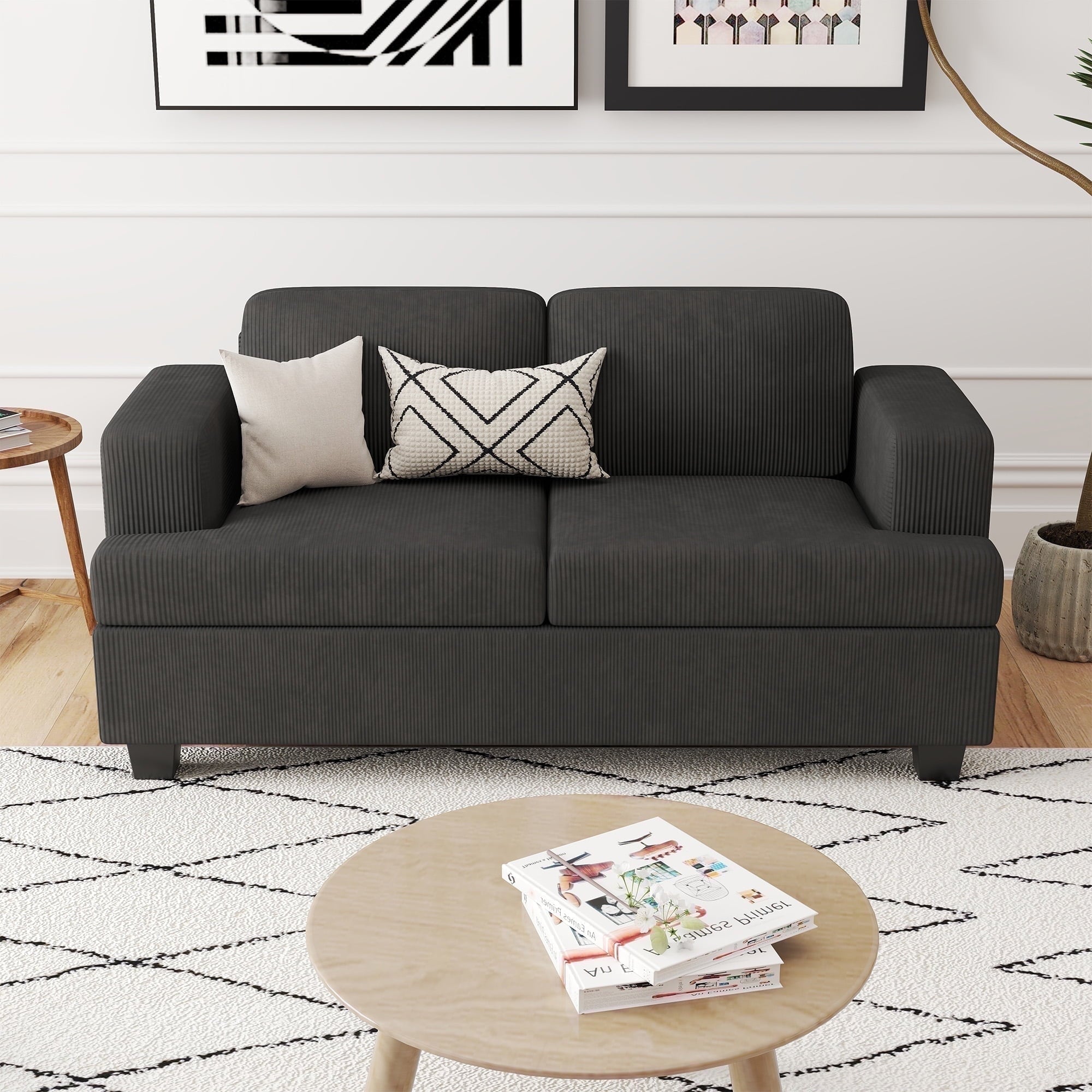 YOUDENOVA 63 Inch Sofa Couch, Modern 2-Seater Sofa for Living Room, Modern Sleeper Couches Deep Seat Sofa Lounge for Apartment, Beige Chenille