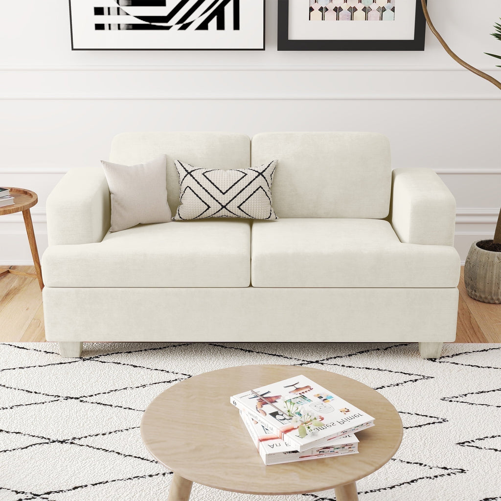 YOUDENOVA 63 Inch Sofa Couch, Modern 2-Seater Sofa for Living Room, Modern Sleeper Couches Deep Seat Sofa Lounge for Apartment, Beige Chenille