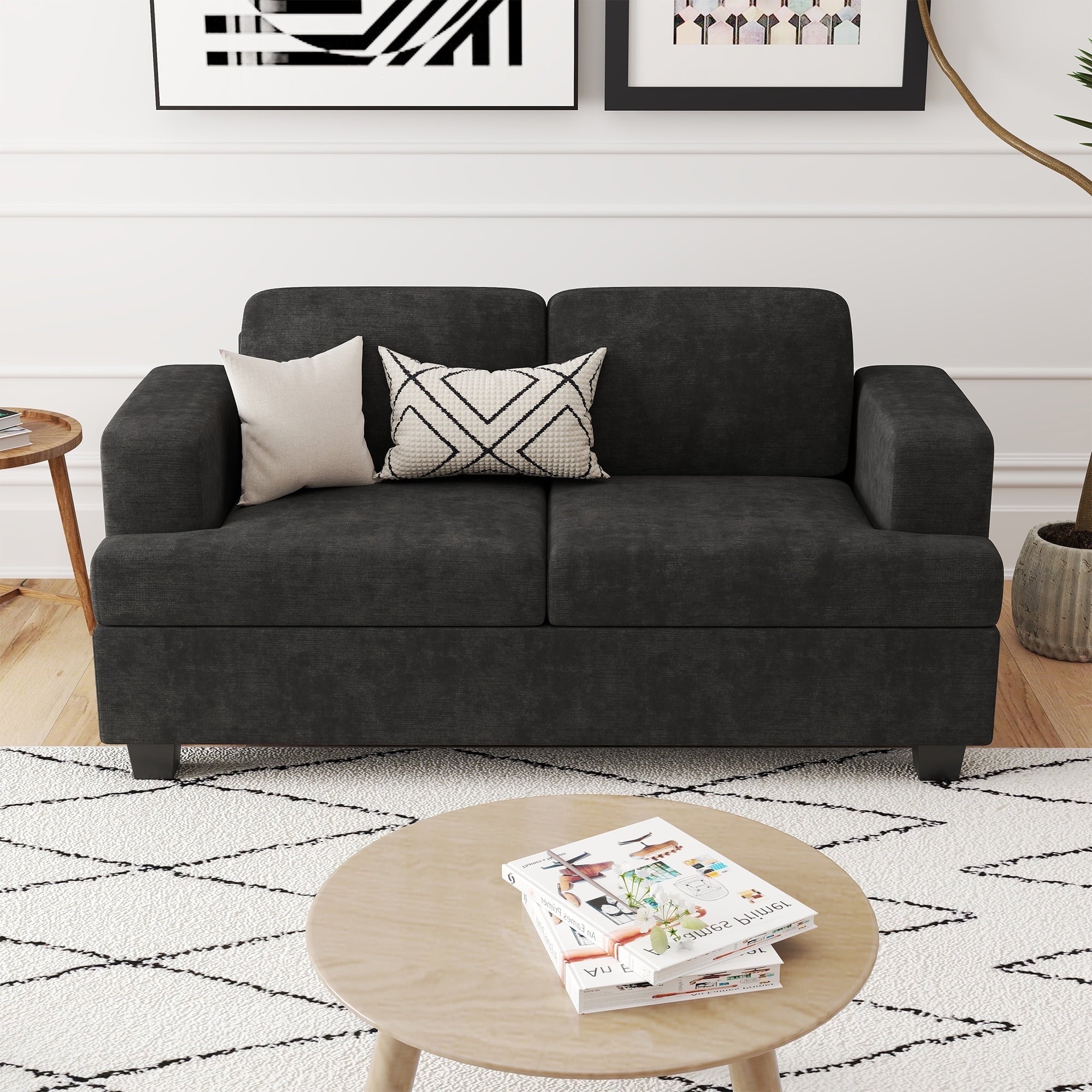 YOUDENOVA 63 Inch Sofa Couch, Modern 2-Seater Sofa for Living Room, Modern Sleeper Couches Deep Seat Sofa Lounge for Apartment, Beige Chenille