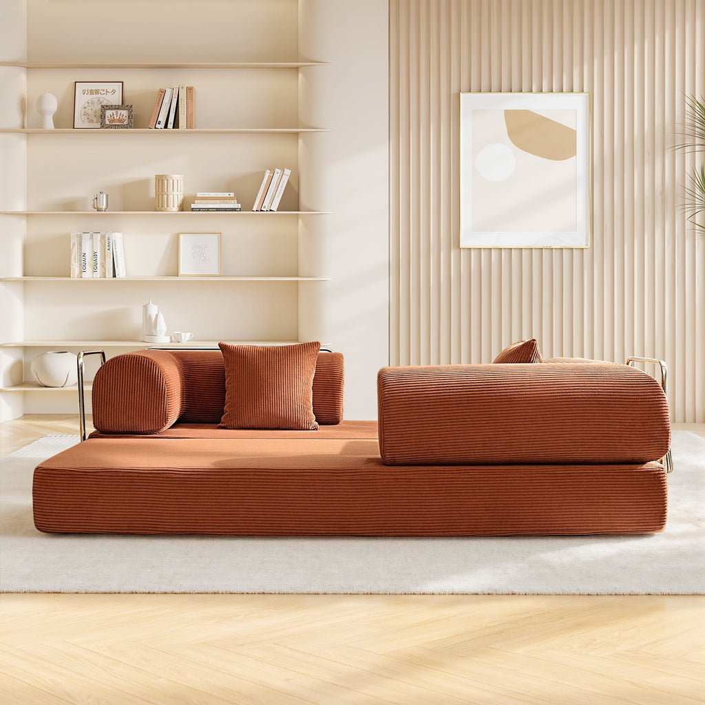 COOLHUT 78.7" W Combination Sofa, High Rebound Density Sponge Sofa Couch, Two Forms Floor Couch Three Seats Sofa Bed for Living Room, Bedroom, Pumpkin Brown