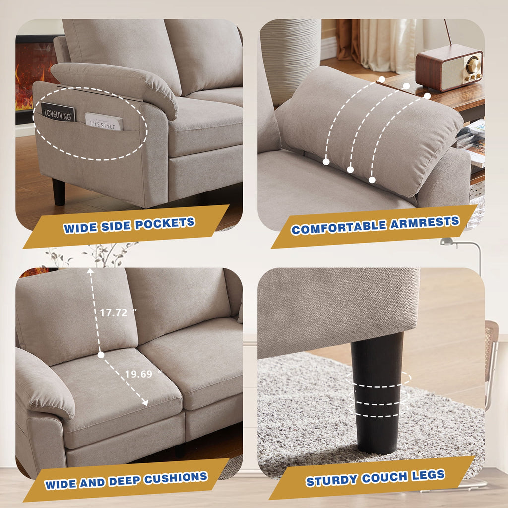 Jarenie 80" Convertible Sectional Sofa, Small L Shaped 3 Seat Couch with Reversible Storage Chaise, Modern Polyester Fabric Sofa Couches for Living Room, Apartment and Small Space, Beige