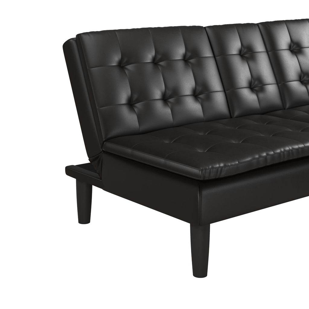 Mainstays Memory Foam 71.5" Futon with Cupholder and USB, Black Faux Leather