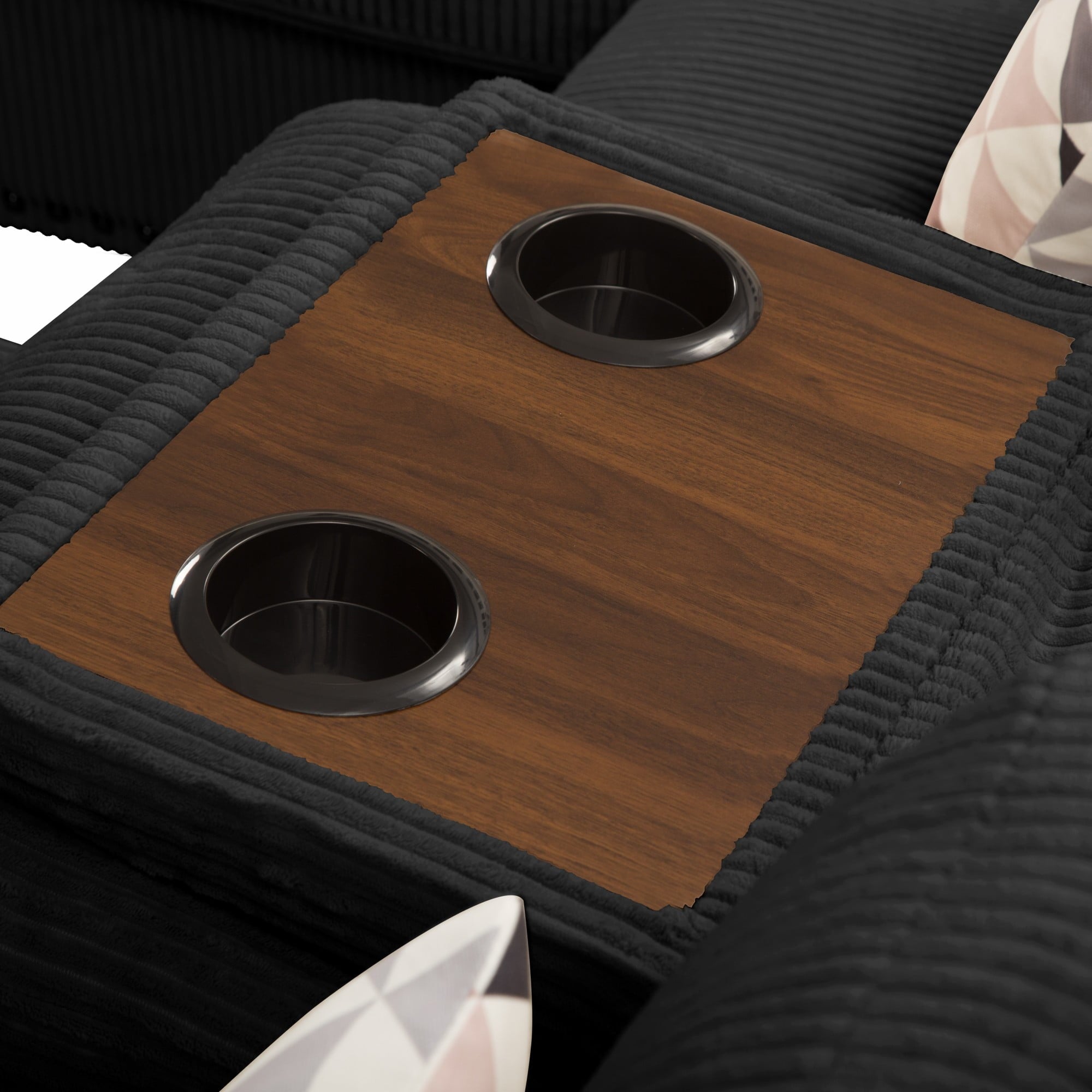 Gewnee 94.49" L-shaped Modular Fabric Sofa Set with Storage Ottoman and Cup Holders & throw pillows.Suitable for Living Rooms,Offices and Reception Rooms.Black