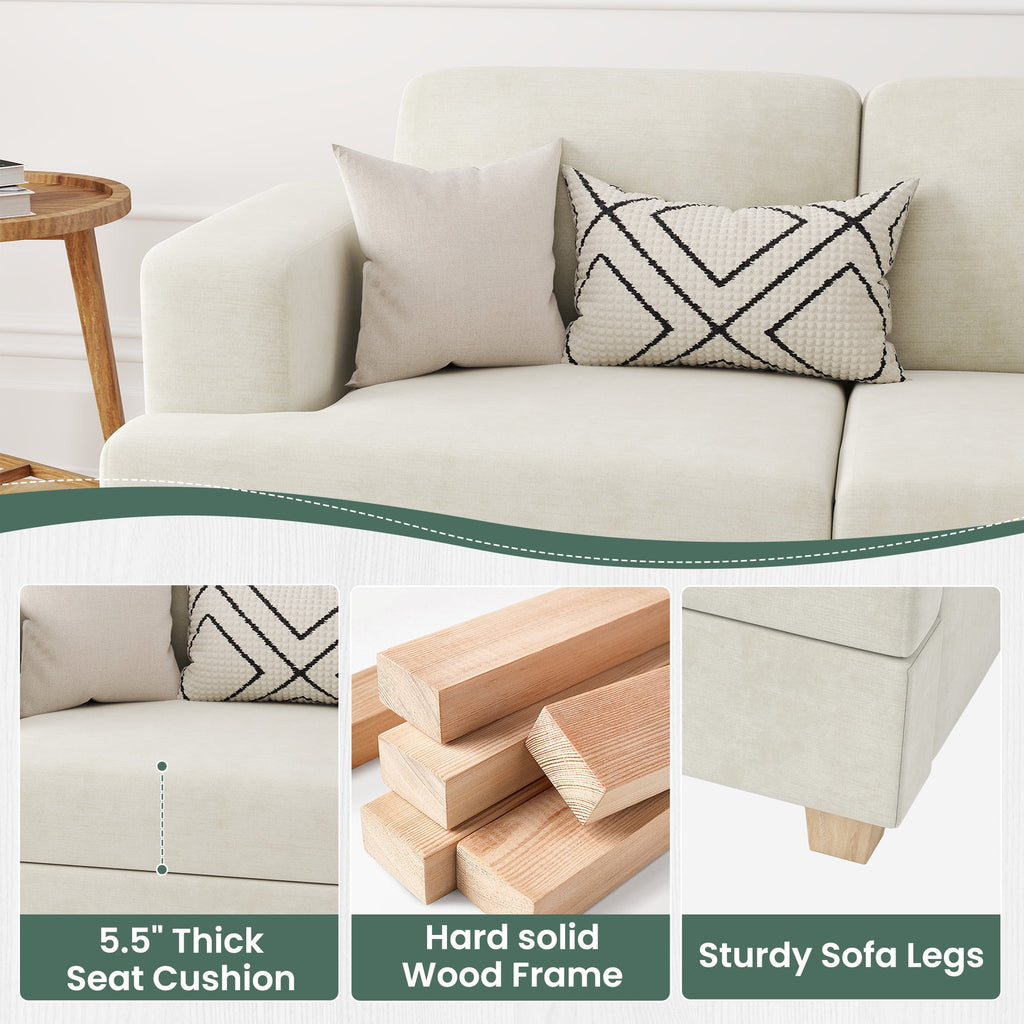 YOUDENOVA 63 Inch Sofa Couch, Modern 2-Seater Sofa for Living Room, Modern Sleeper Couches Deep Seat Sofa Lounge for Apartment, Beige Chenille