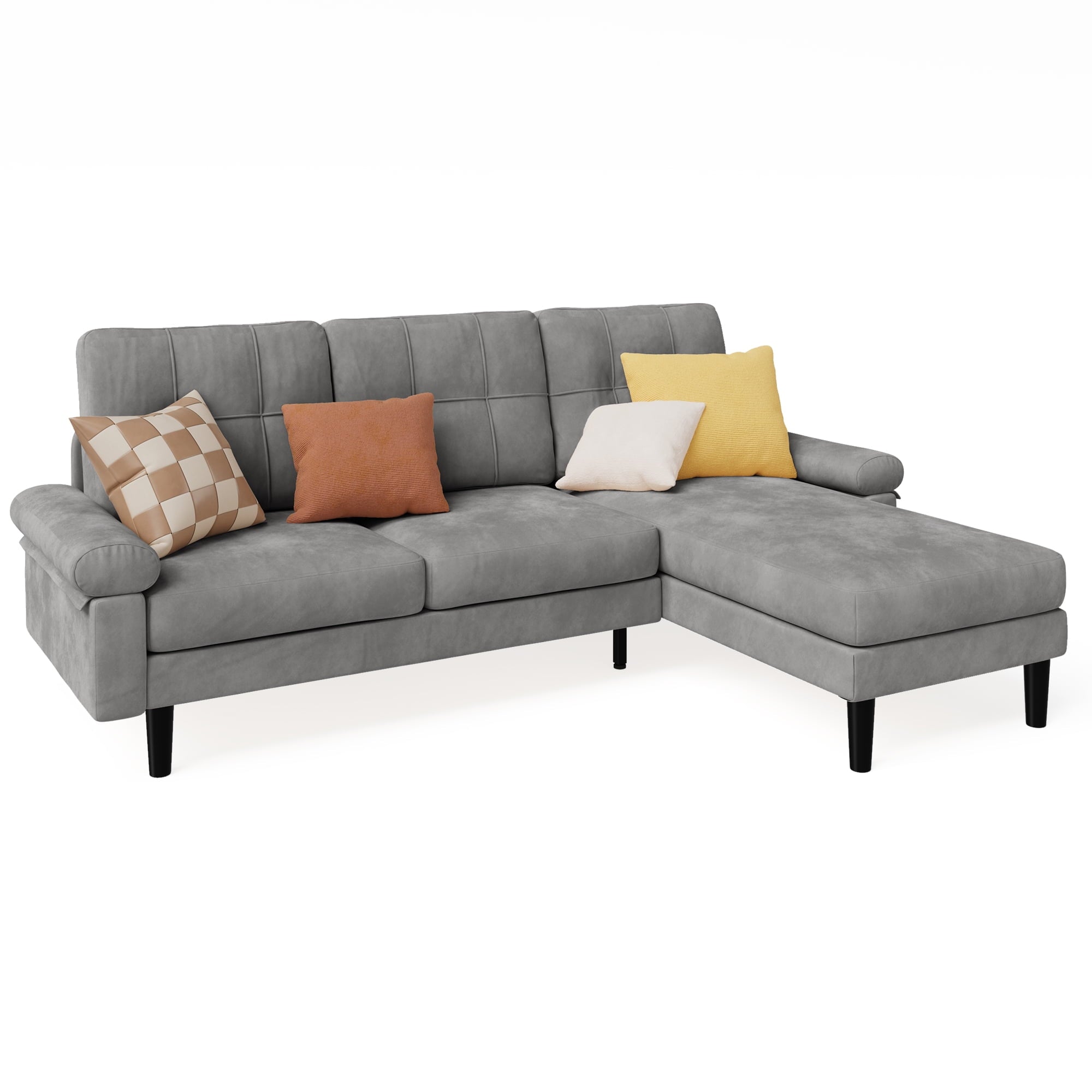 82"L-Shaped Couch, Lofka Sectional Sofa with 4" Thick Cushions, Soft Velvet 3 Seats Couches for Living Room, Apartment and Small Space, Dark Grey Couch