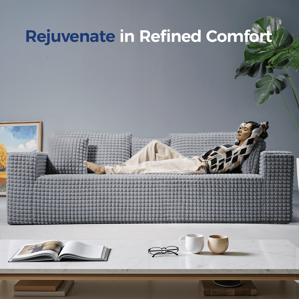 101" No-Assembly Diamond Sofa for living Room, 4 Seater Couch with 30-inch Deep Seat, Soft Fleece Design with 2-Layer Sponge - Ready to Use Out of the Box