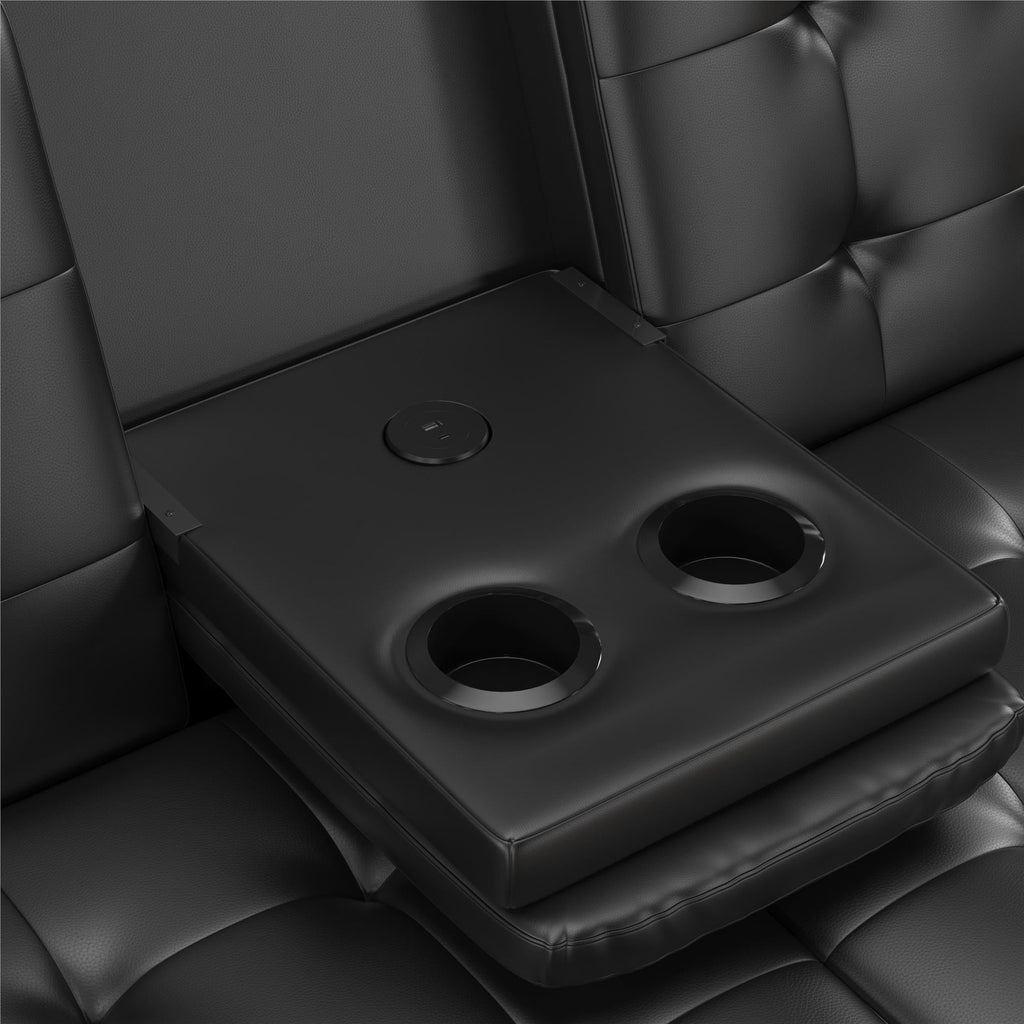 Mainstays Memory Foam 71.5" Futon with Cupholder and USB, Black Faux Leather