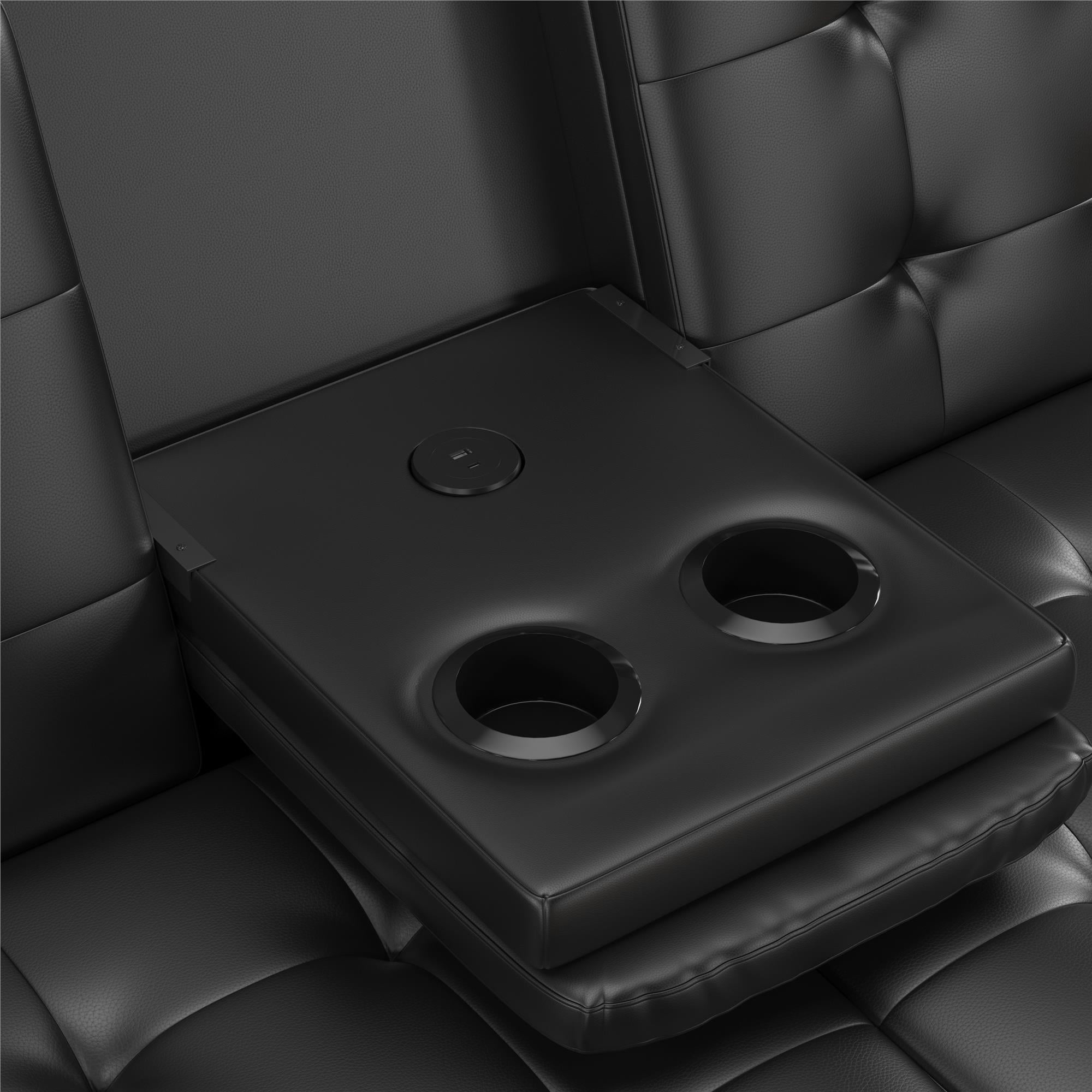 Mainstays Memory Foam 71.5" Futon with Cupholder and USB, Black Faux Leather