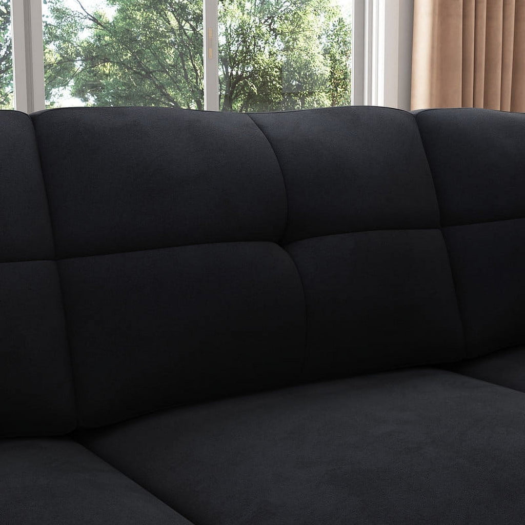 HONBAY Modern Convertible Sectional Sofa Velvet Corner Sofa Couch for Living Room in Black