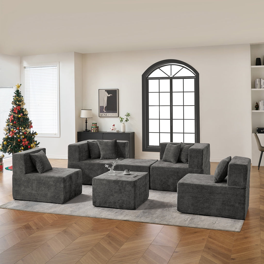 Behost 130" Oversized Modular Sectional Sofa for Living Room Furniture, Chenille Cloud Couch with Ottomans, Dark Gray