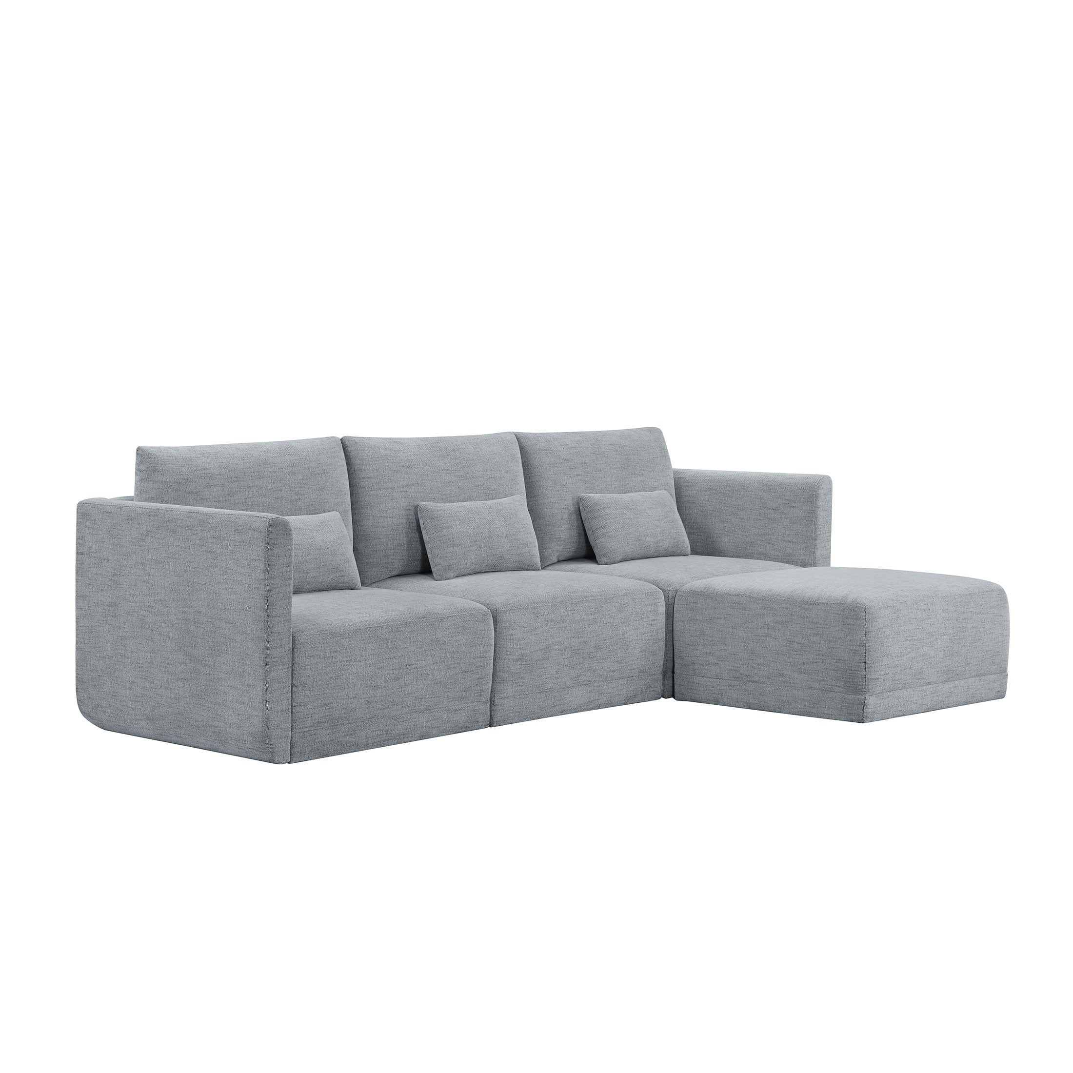 Beautiful Drew Modular Sectional Sofa with Ottoman by Drew Barrymore, Gray Fabric