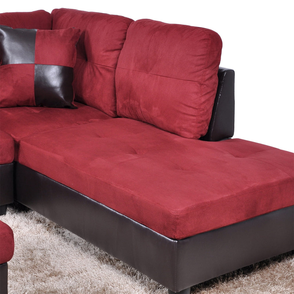 Hommoo Flannel and PVC Living Room Furniture Sets, L Shaped Couches and Sofas, Modern Sectional Sofa for Home & Office, Red(No Ottomans)