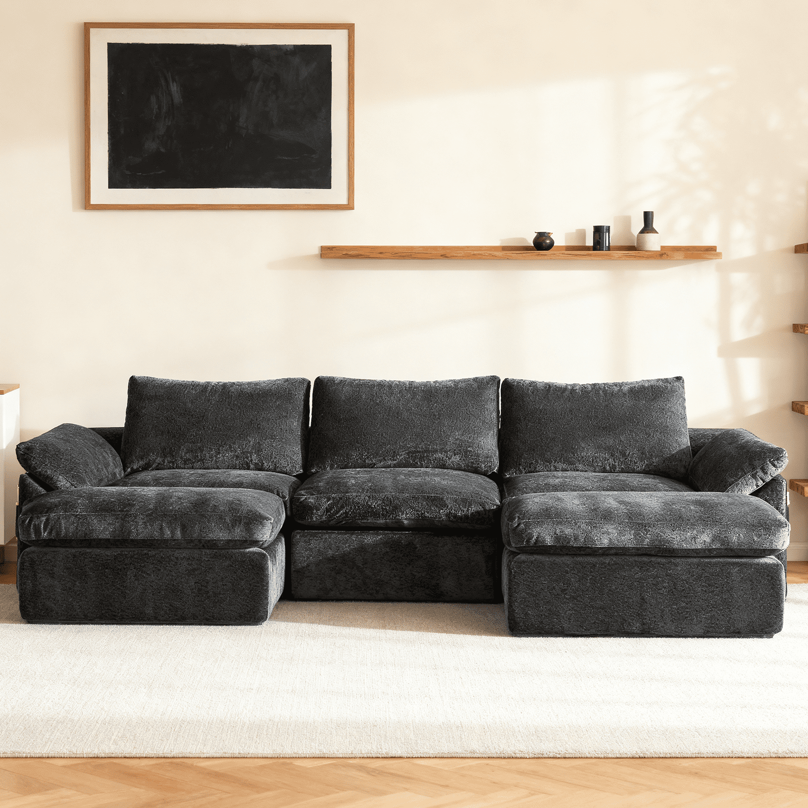 GEMBED 108" Modular Sectional Sofa U Shaped Cloud Couch with Deep Seat and Movable Ottoman Boneless Couches for Living Room, No Assembly Required, Gray