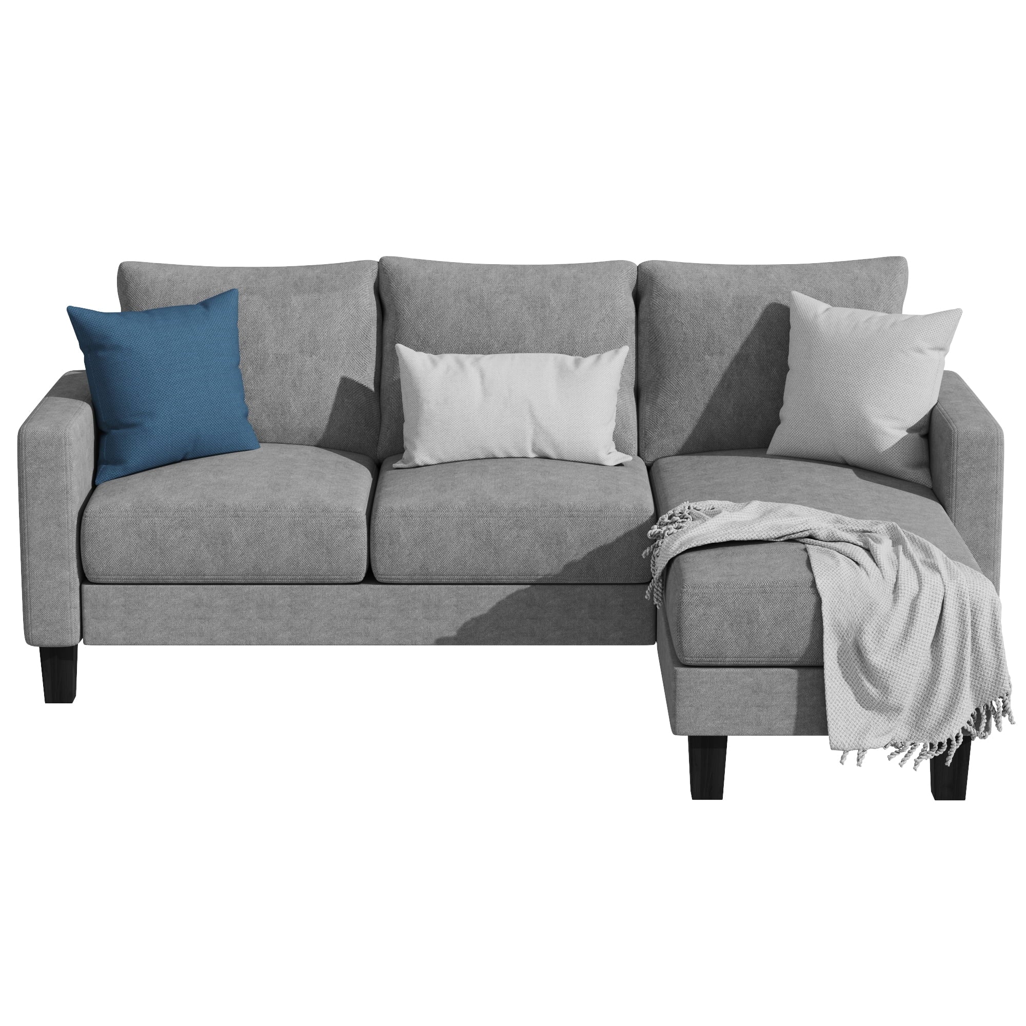 Homall Convertible Sectional Sofa Couch, Modern Linen Fabric L-Shaped Couch 3-Seat Sofa Sectional with Reversible Chaise for Small Living Room, Apartment and Small Space, Light Gray