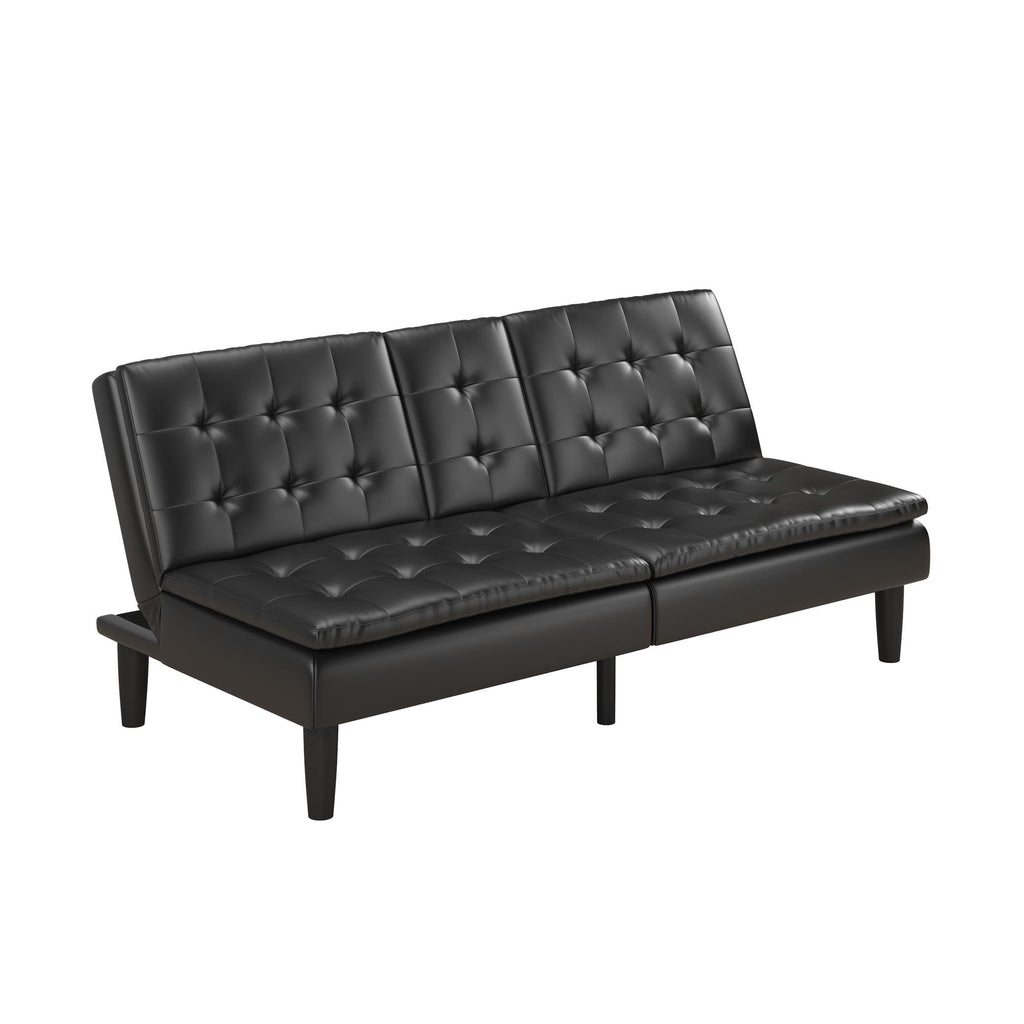 Mainstays Memory Foam 71.5" Futon with Cupholder and USB, Black Faux Leather