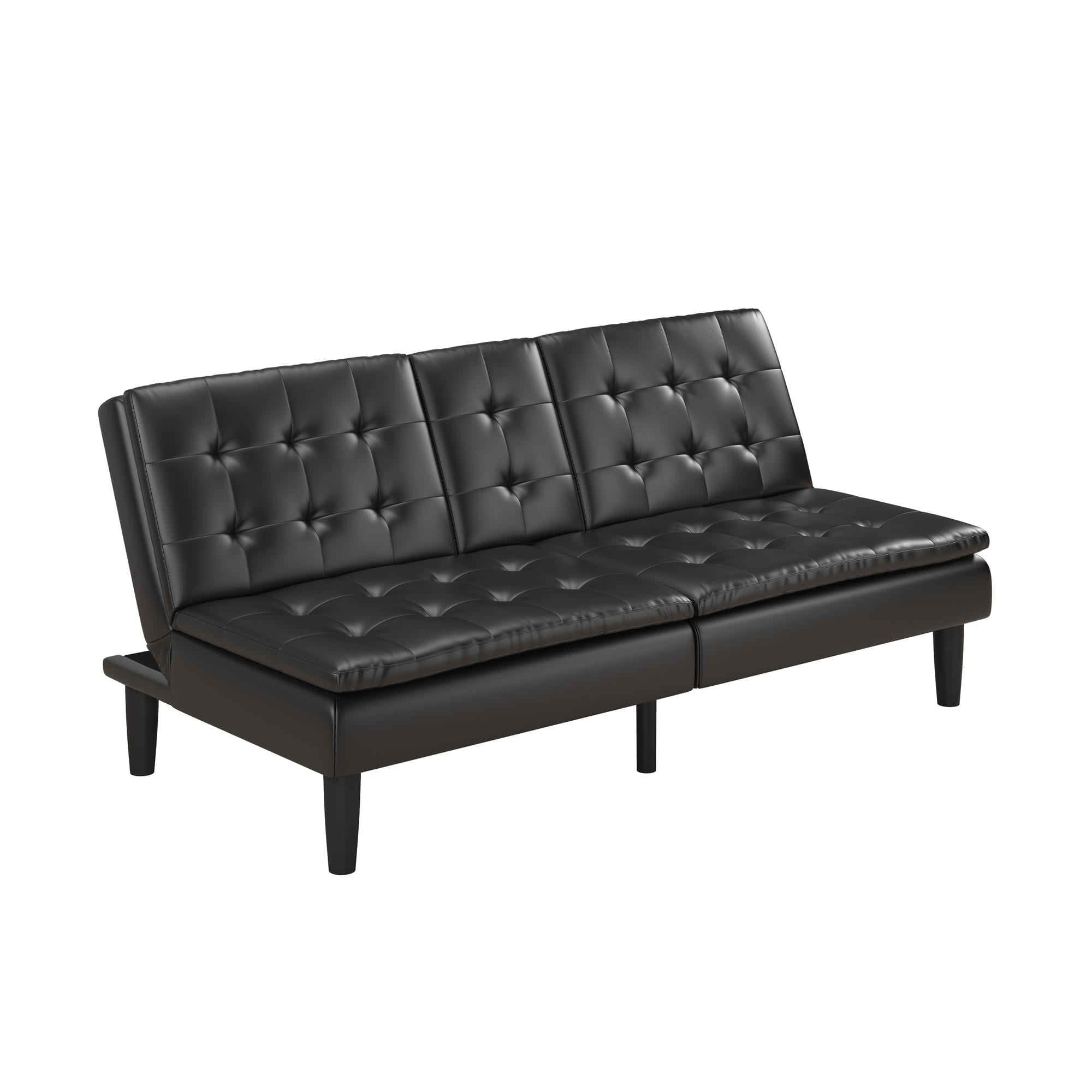 Mainstays Memory Foam 71.5" Futon with Cupholder and USB, Black Faux Leather