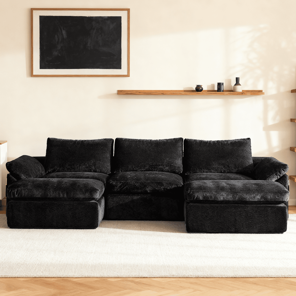 GEMBED 108" Modular Sectional Sofa U Shaped Cloud Couch with Deep Seat and Movable Ottoman Boneless Couches for Living Room, No Assembly Required, Black