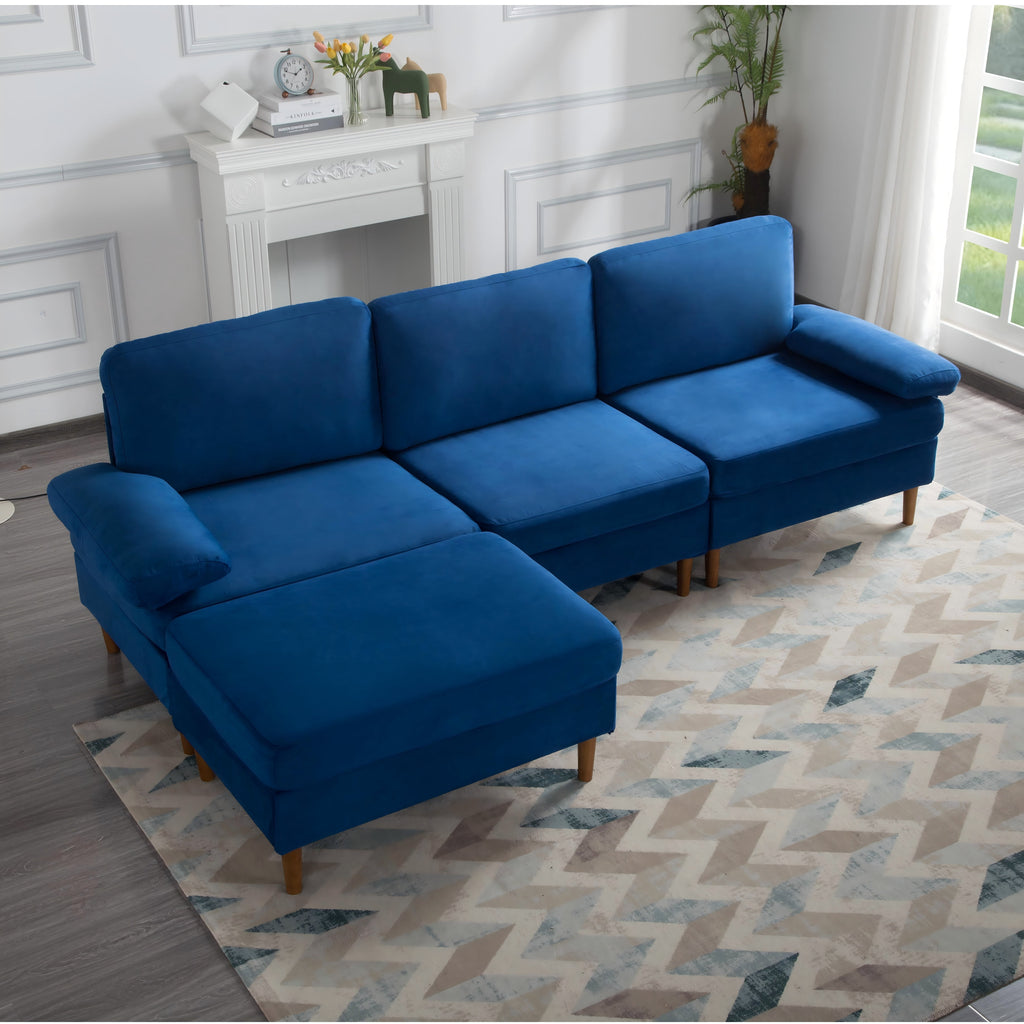 Gewnee Modern Sectional Sofa,L-shaped sofa with Movable Ottoman,Velvet Deep-Set sofa,Suitable for Living Rooms and Apartments(Navy Blue)