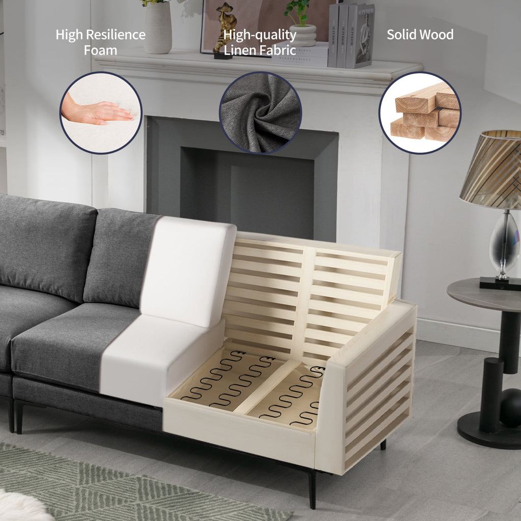 ijuicy L Shaped Sectional Sofa, 6 Seater Corner Modular Sofa, Living Room Furniture Sets - Dark Grey