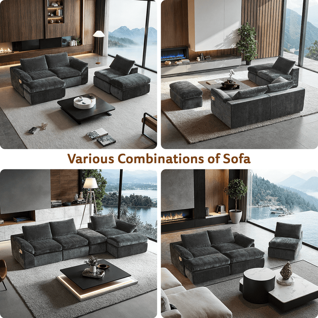 GEMBED 108" Modular Sectional Sofa U Shaped Cloud Couch with Deep Seat and Movable Ottoman Boneless Couches for Living Room, No Assembly Required, Gray