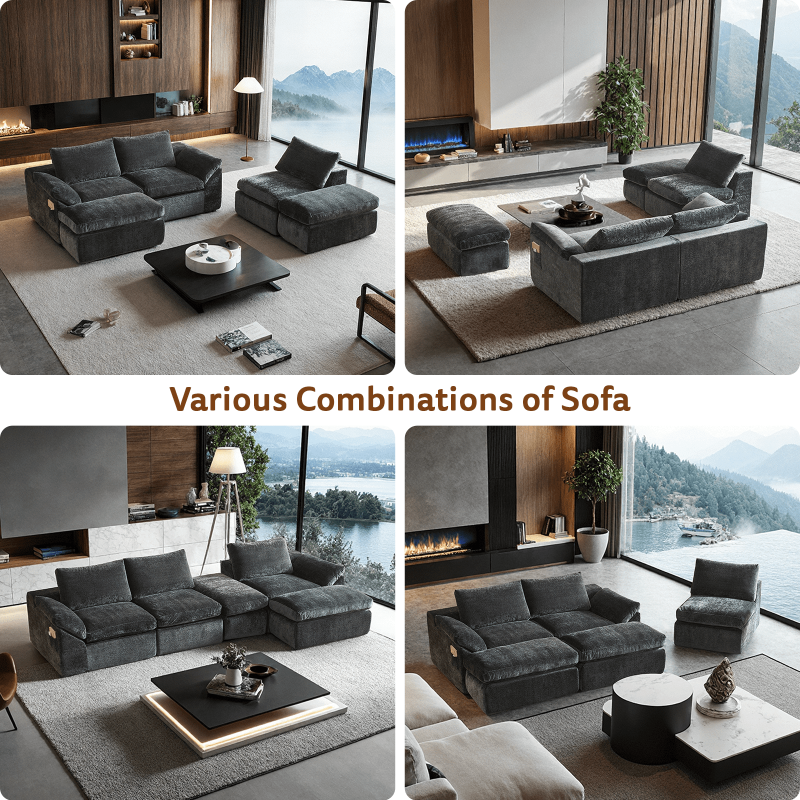 GEMBED 108" Modular Sectional Sofa U Shaped Cloud Couch with Deep Seat and Movable Ottoman Boneless Couches for Living Room, No Assembly Required, Gray