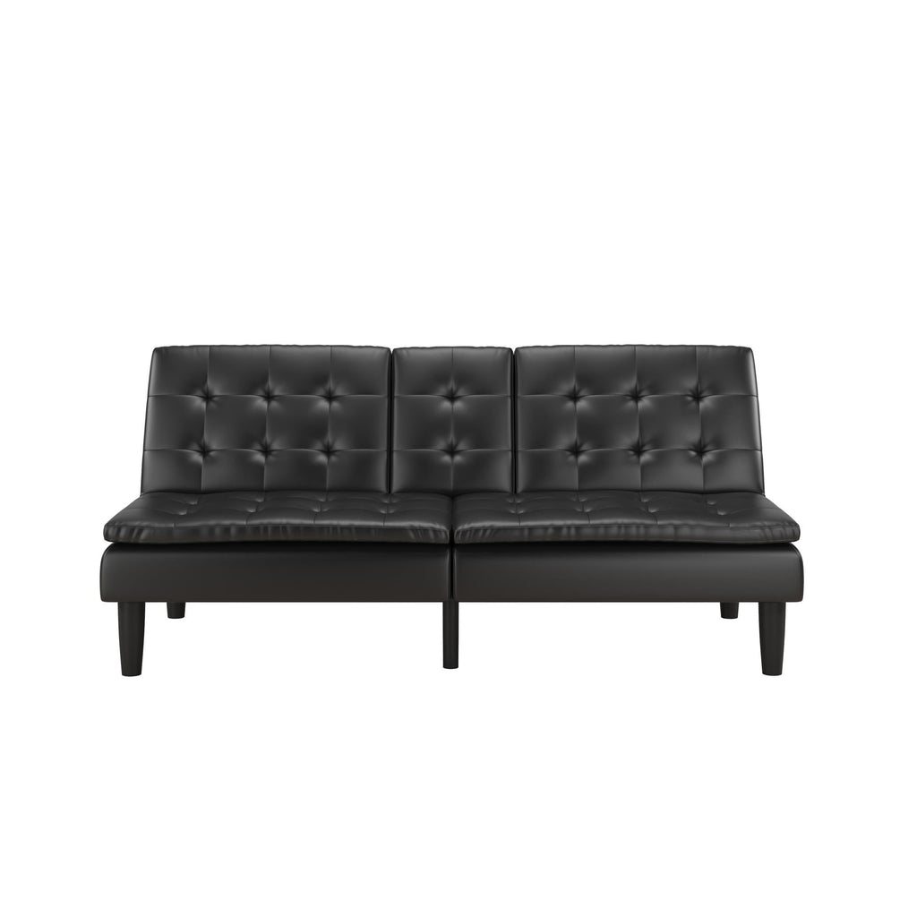 Mainstays Memory Foam 71.5" Futon with Cupholder and USB, Black Faux Leather