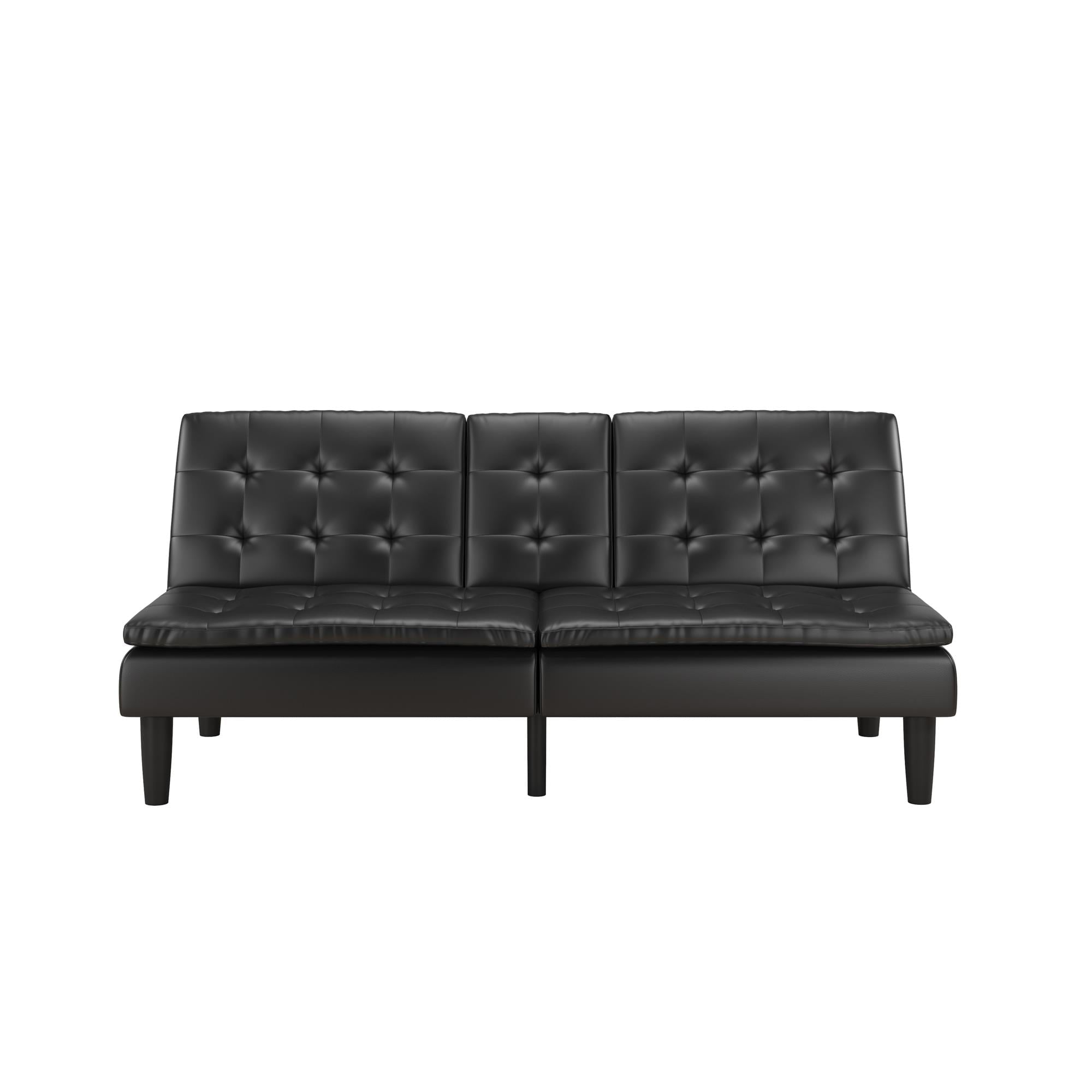 Mainstays Memory Foam 71.5" Futon with Cupholder and USB, Black Faux Leather