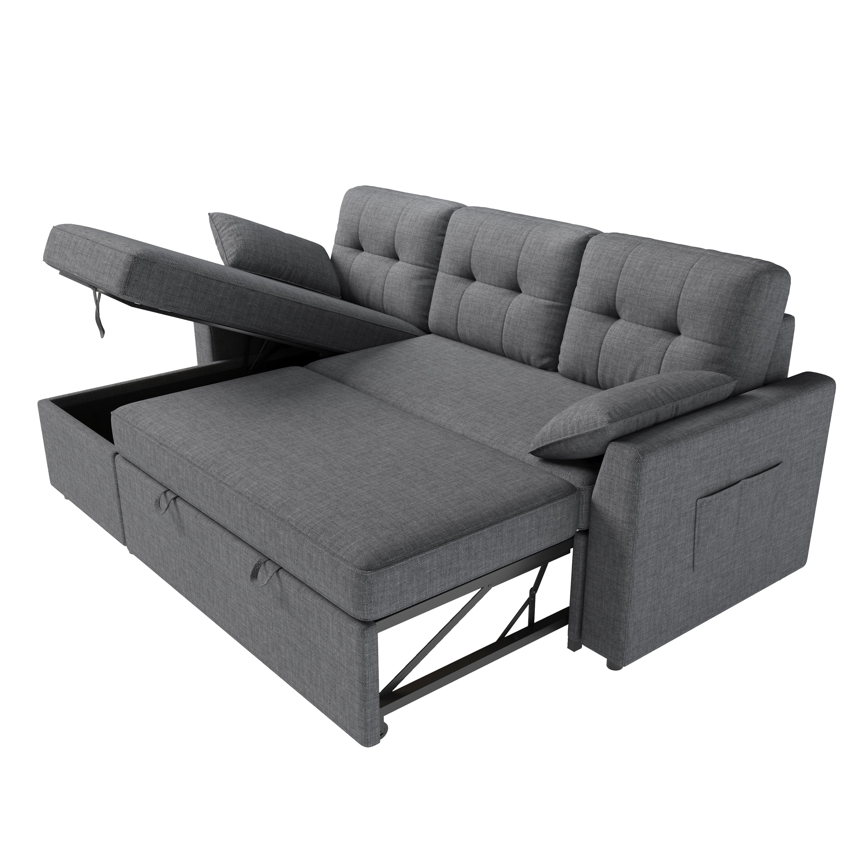VANACC Sectional Sofa Bed with Storage and Soft Seat ,Reversible Pull Out Couch for Living Room,Gray