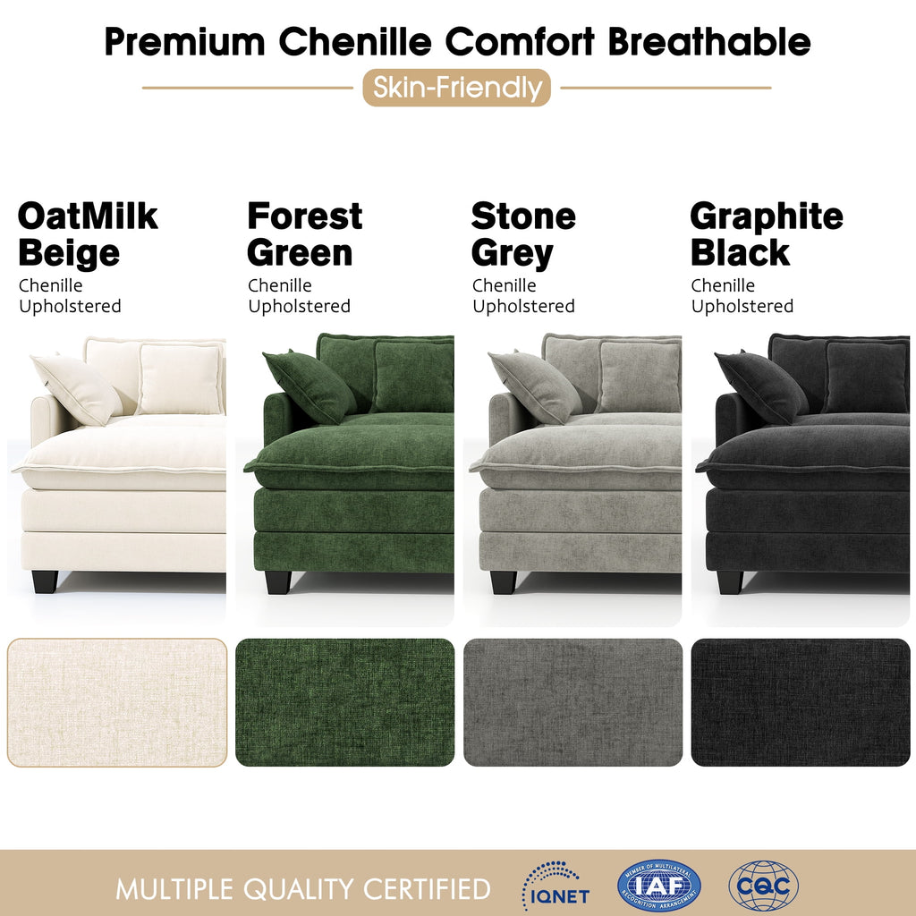 BedLuxury 111.5'' Modular Sectional Sofa with Movable Ottoman, L Shaped Cloud Couch for Living Room, 3-Seat, Beige