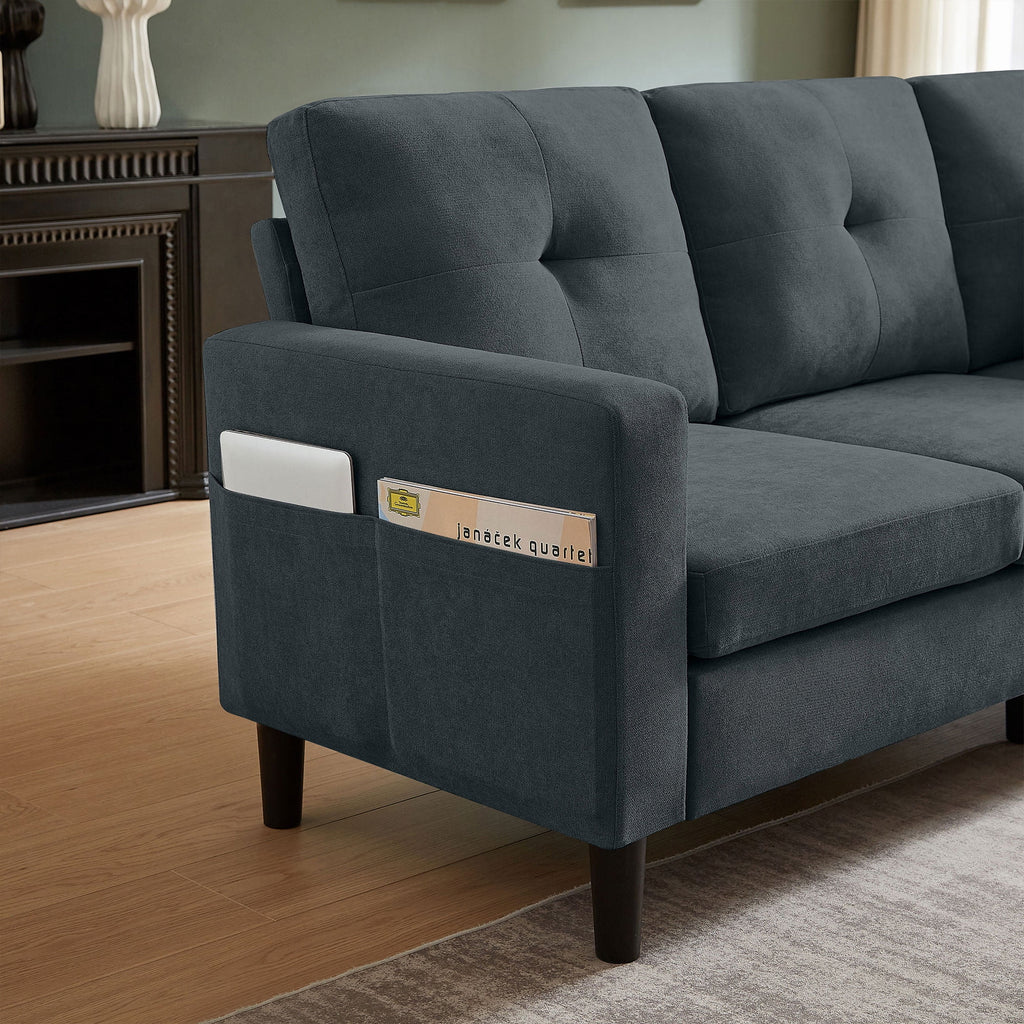 Pingliang Home Convertible Sectional Sofa with Footstool Living Room Sofa Couch with Storage Ottoman and Side Pockets,Modern 3 Seat L Shaped Couches