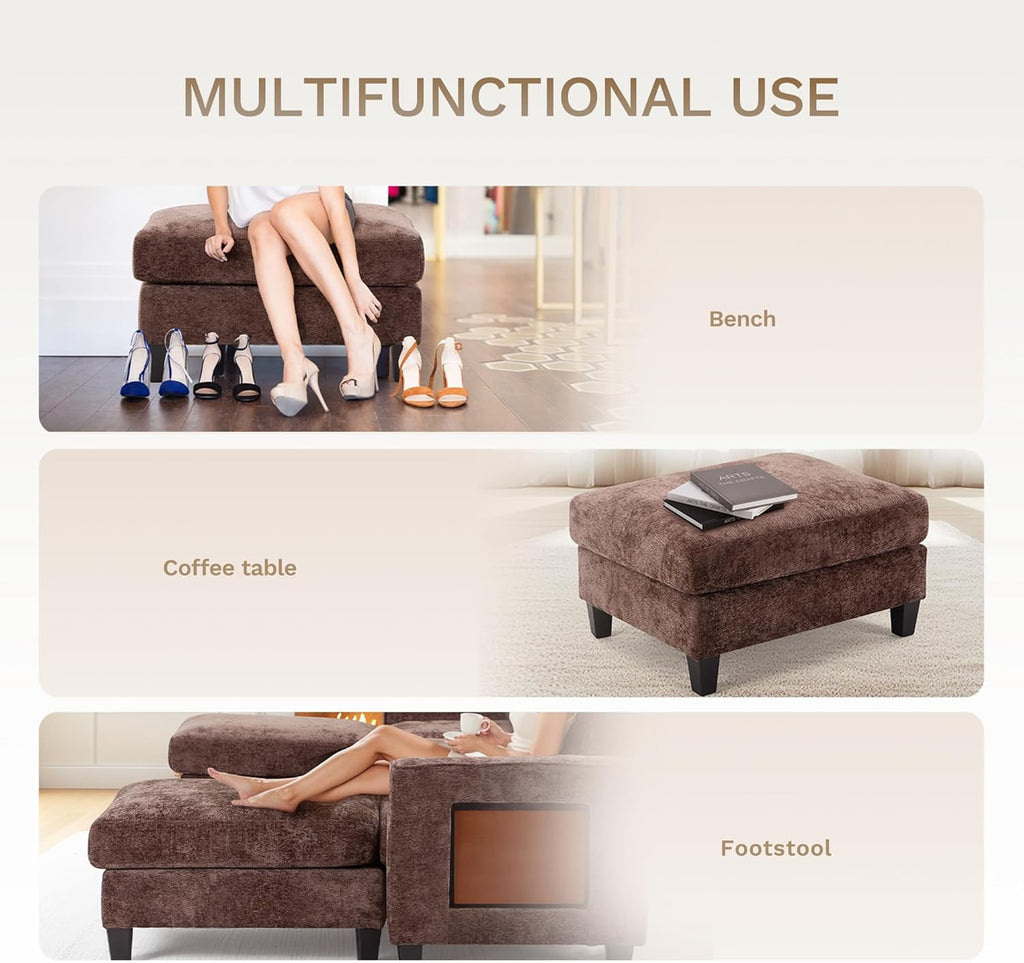 COLAMY 118" U Shaped Sectional Couches,4 Seat Modular Sofa with 2 Ottoman and Foldable Side Table for Living Room,Brown
