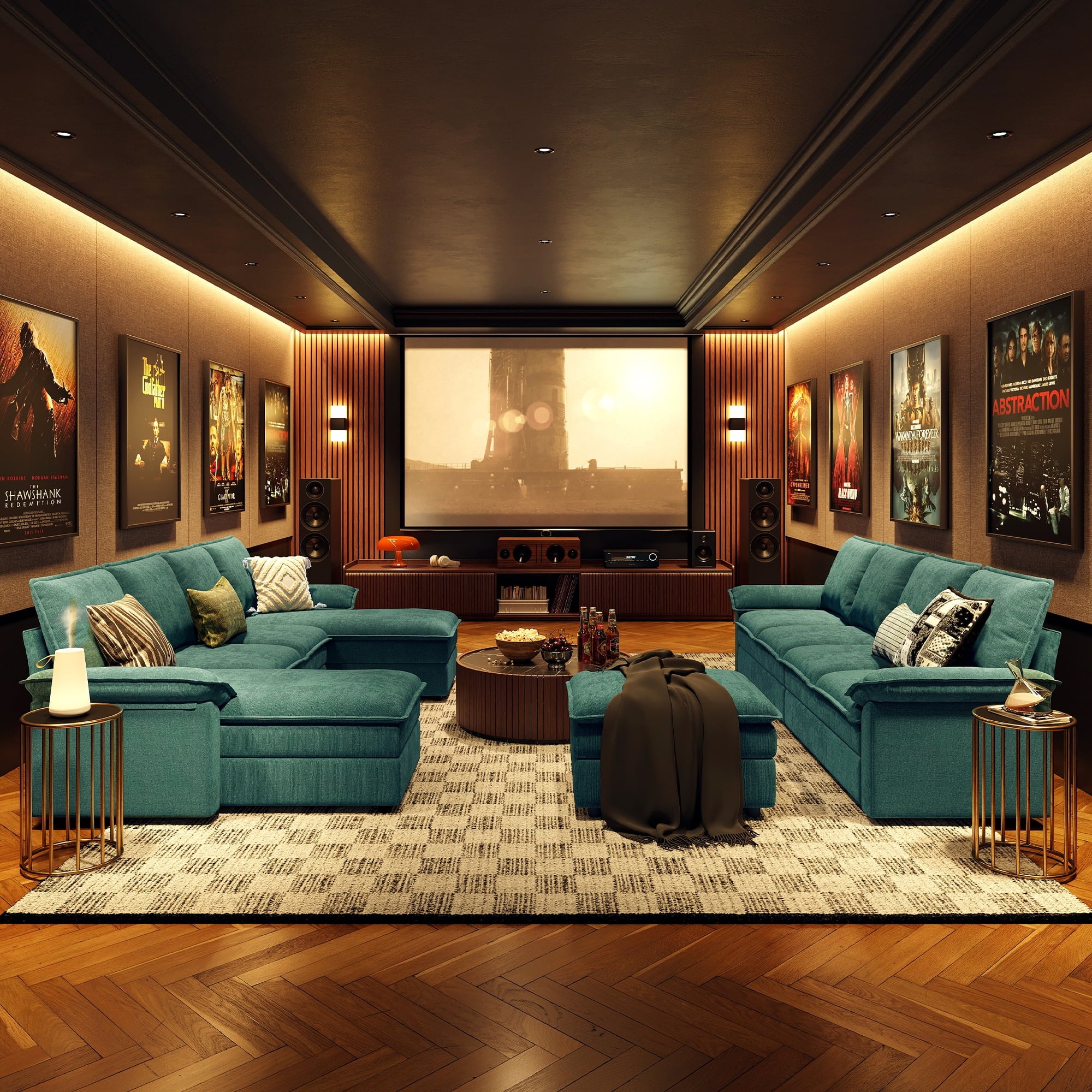 Linsy Home 113" Cloud Sectional Couches for Living Room, L-Shaped Sectional Sofa with Movable Ottoman, Green