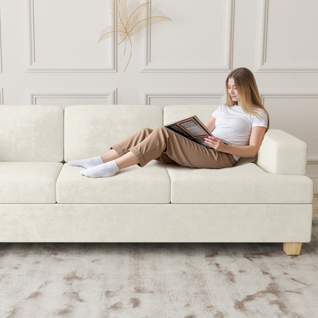 YOUDENOVA 63 Inch Sofa Couch, Modern 2-Seater Sofa for Living Room, Modern Sleeper Couches Deep Seat Sofa Lounge for Apartment, Beige Chenille
