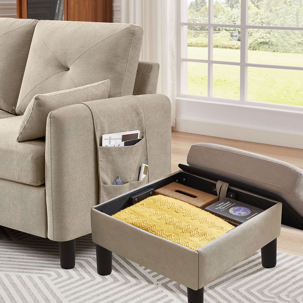 Pingliang Home Sofa Set, Convertible Sectional Sofa & Accent Chair,3 Seat L-Shaped Couch with Reversible Storage Ottoman&Side Pocket, Furniture Set for Living Room Office Apt