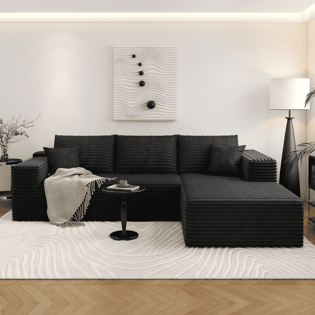 107.5" Cloud Sectional Couch with L-Shape Chaise,Modern Modular Sofa for Living Room ,No Assembly Required,(Black,Right Facing Chaise)