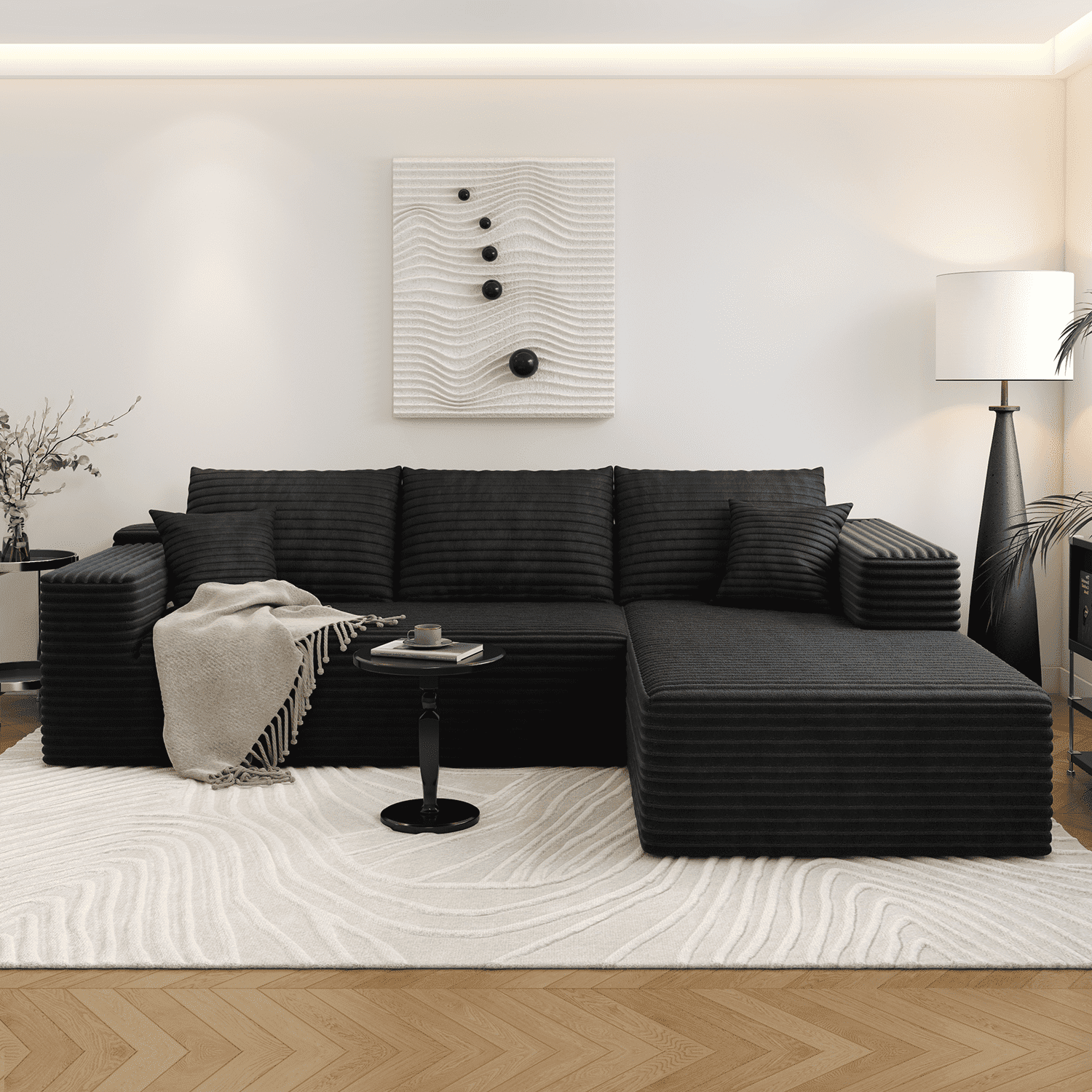 107.5" Cloud Sectional Couch with L-Shape Chaise,Modern Modular Sofa for Living Room ,No Assembly Required,(Black,Right Facing Chaise)