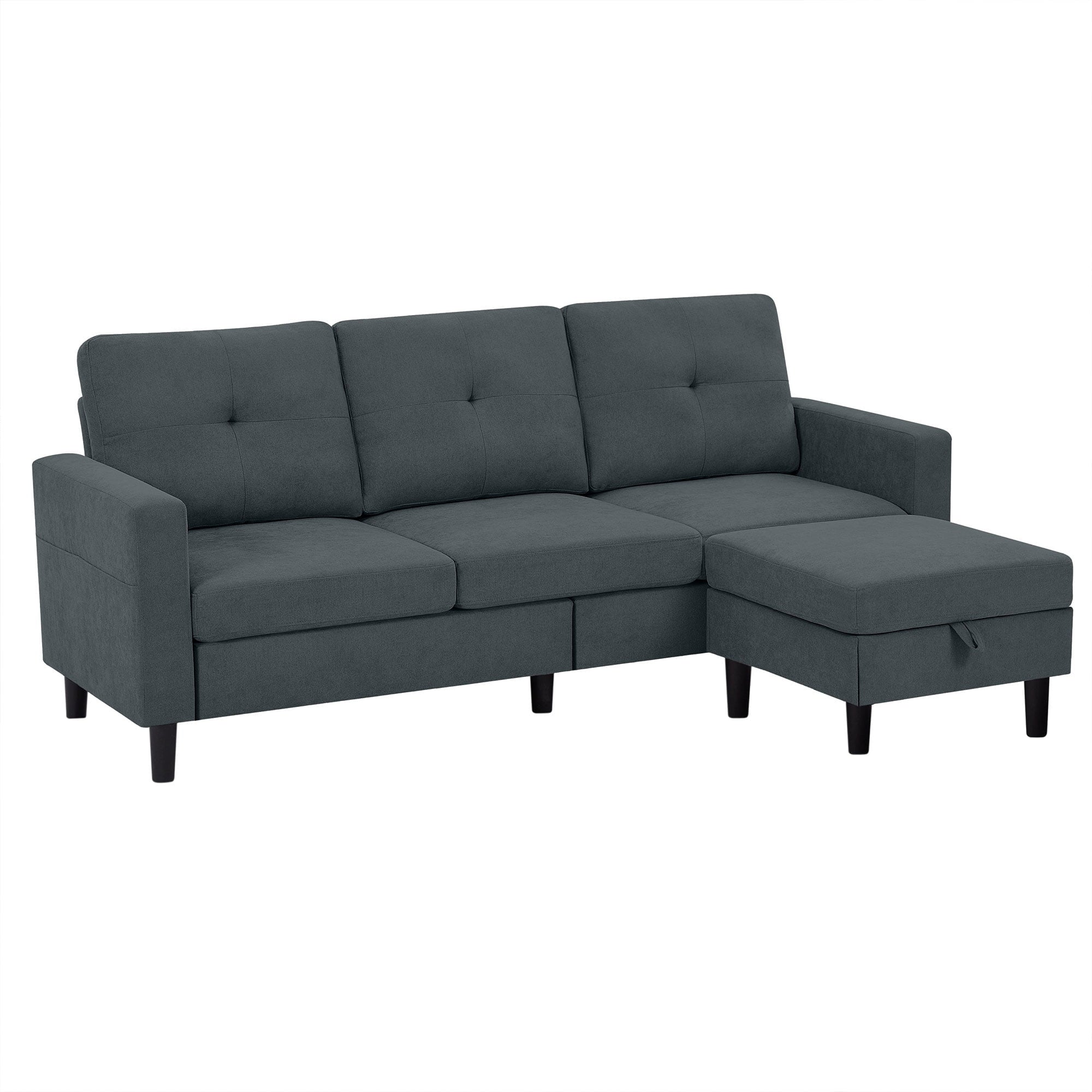 Pingliang Home Convertible Sectional Sofa with Footstool Living Room Sofa Couch with Storage Ottoman and Side Pockets,Modern 3 Seat L Shaped Couches